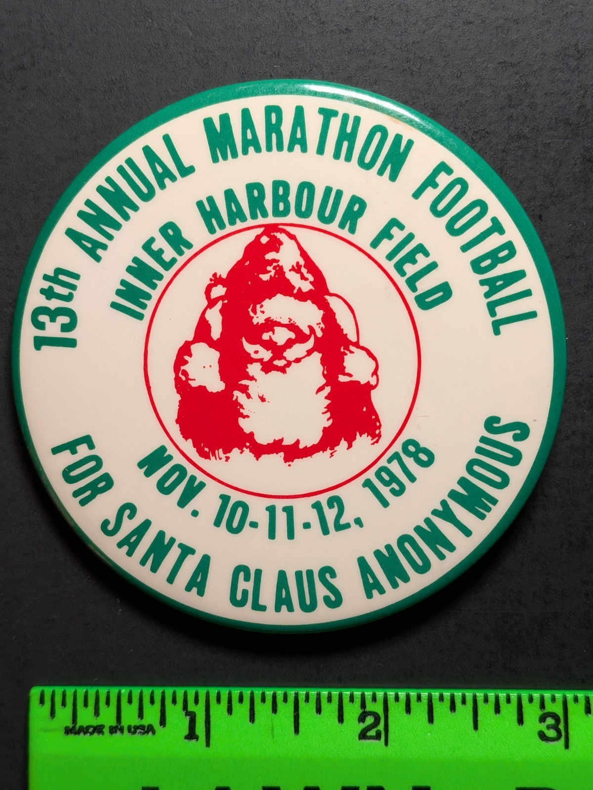 Vintage 1978 Inner Harbour Field Santa Claus Anonymous Pinback Pin Vintage 1978 Inner Harbour Field Santa Claus Anonymous Pinback Pin