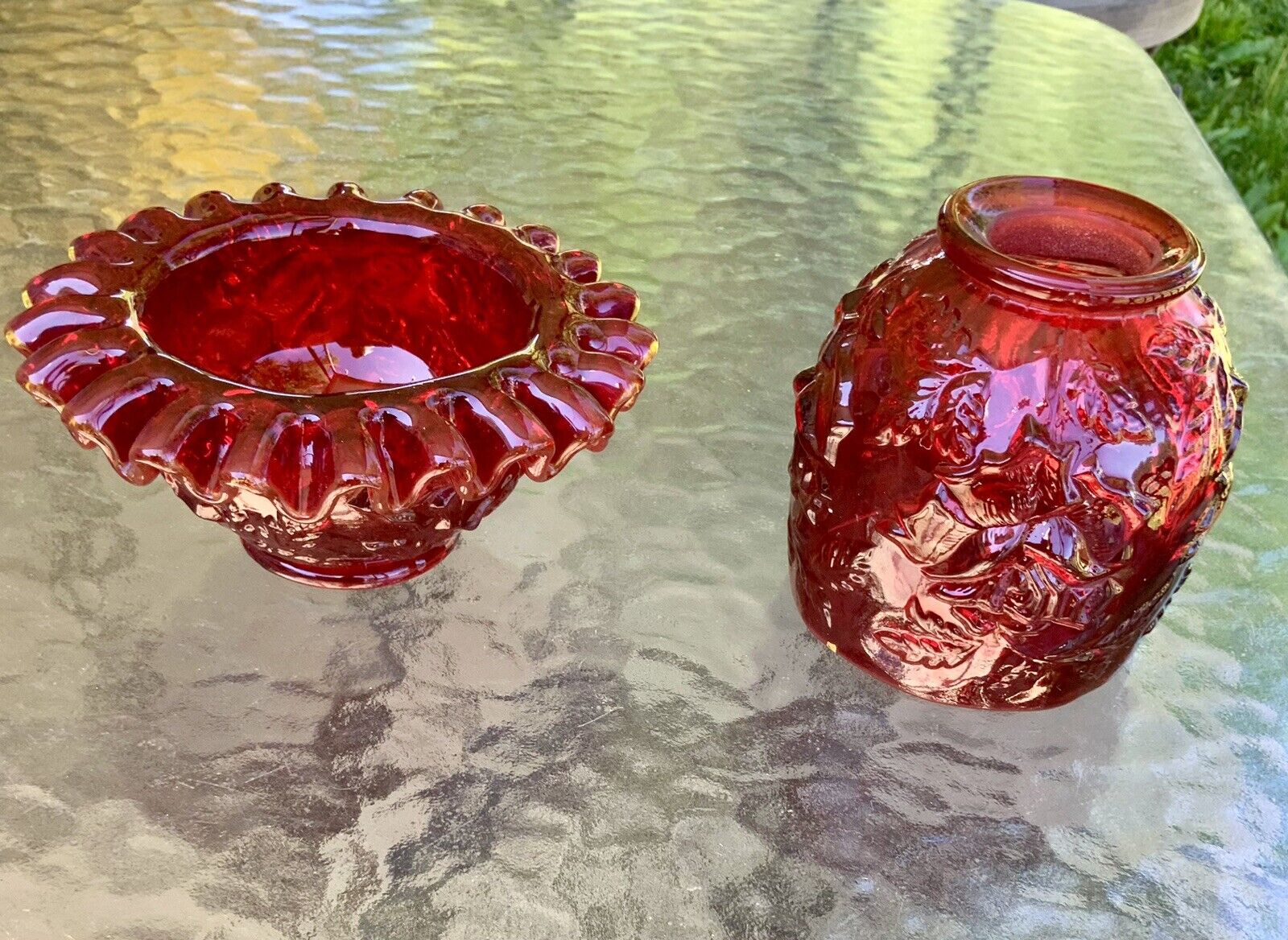 Vintage RARE L.G. Wright Red Roses Fairy Lamp 2 Pieces