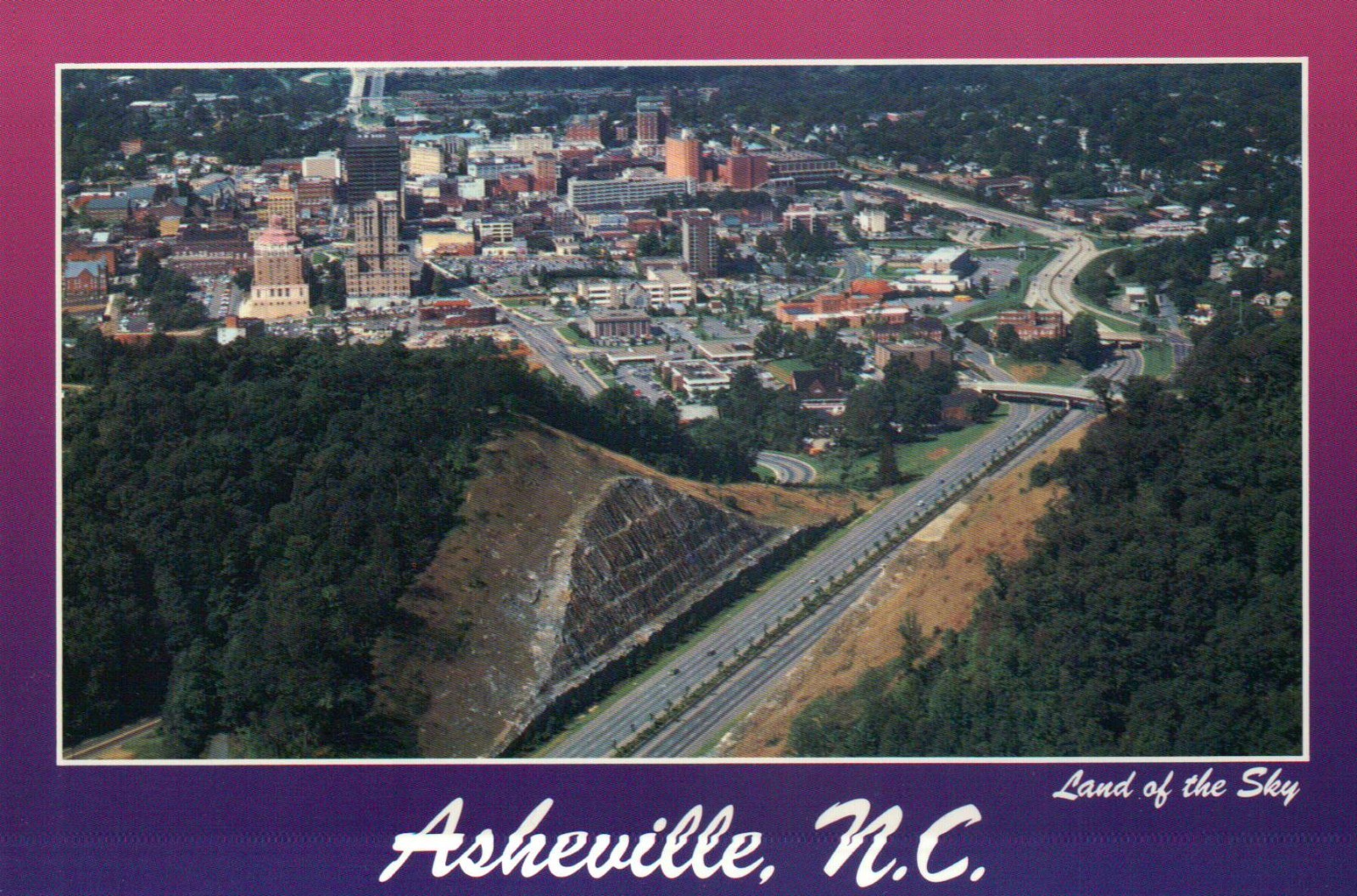Aerial View of Asheville, North Carolina, Land of the Sky, Town Roads - Postcard Aerial View of Asheville, North Carolina, Land of the Sky, Town Roads - Postcard