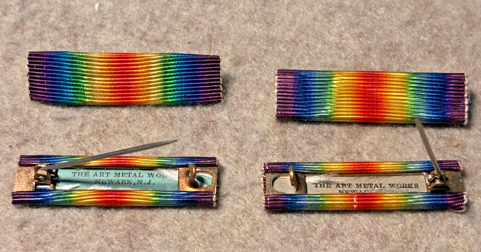Vintage World War One Victory medal service ribbons with pin backs Vintage World War One Victory medal service ribbons with pin backs