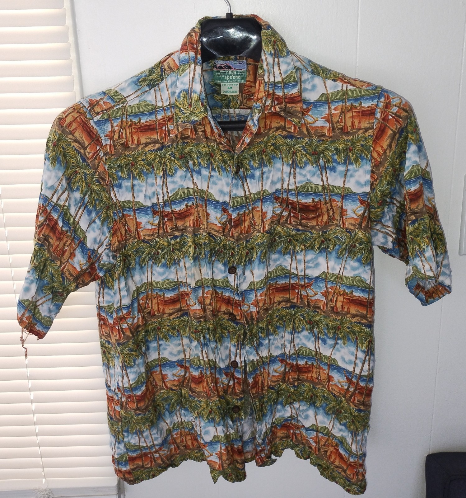 RARE  Vtg REYN SPOONER DIAMOND HEAD SPUN RAYON Button HAWAIIAN SHIRT MEN Size M