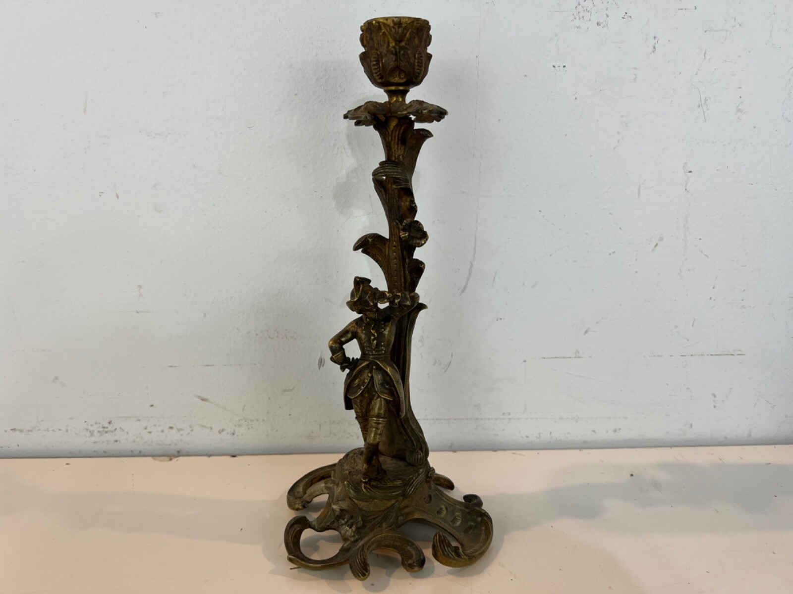 Antique Gilt Metal Figural Candlestick Cavalier Man Decorations