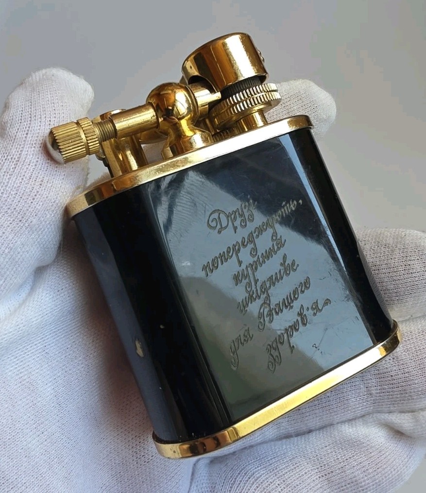 Vintage P. Laurence Swiss Lift-Arm Petrol Lighter Black Lacquer Engraved