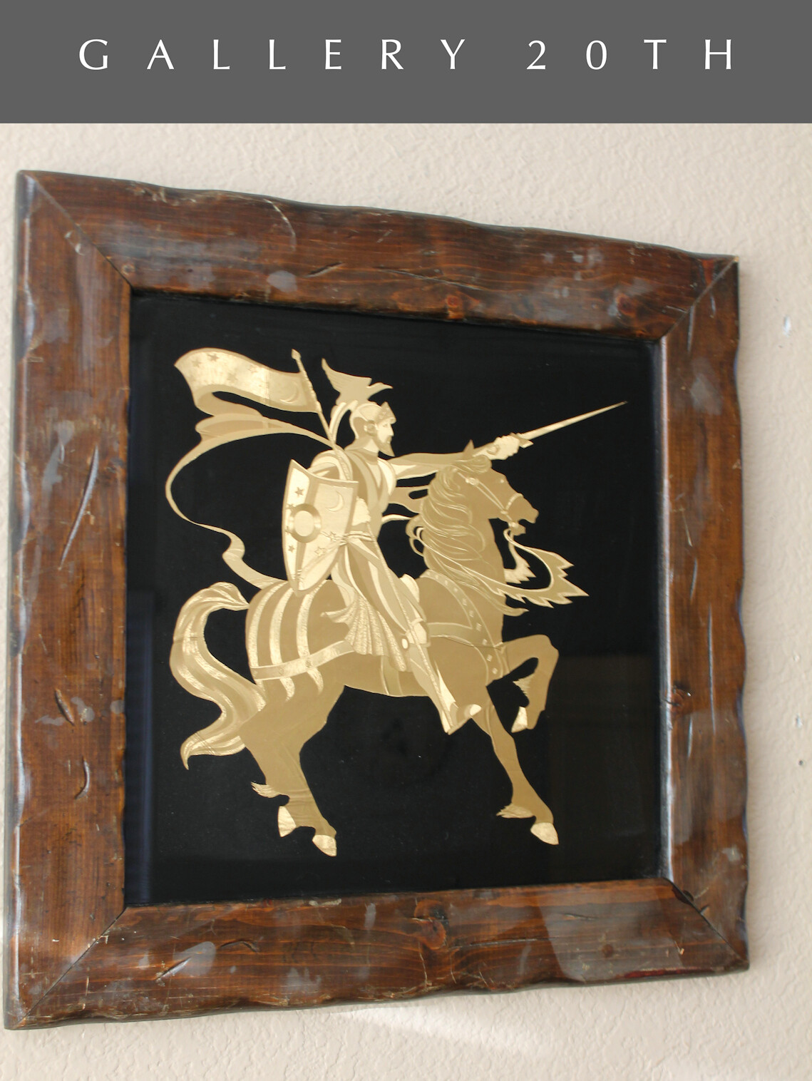 FAB VTG KNIGHT FOIL WALL ART ORIG. 60'S 70'S HORSE PAINTING MID CENTURY MODERN