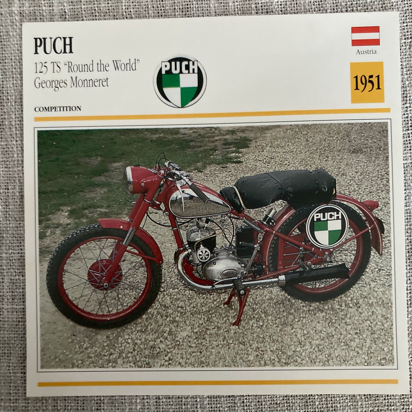 Puch 125 TS Round The World Georges Monneret 1951 Austria Edito Motorcycle Card Puch 125 TS Round The World Georges Monneret 1951 Austria Edito Motorcycle Card