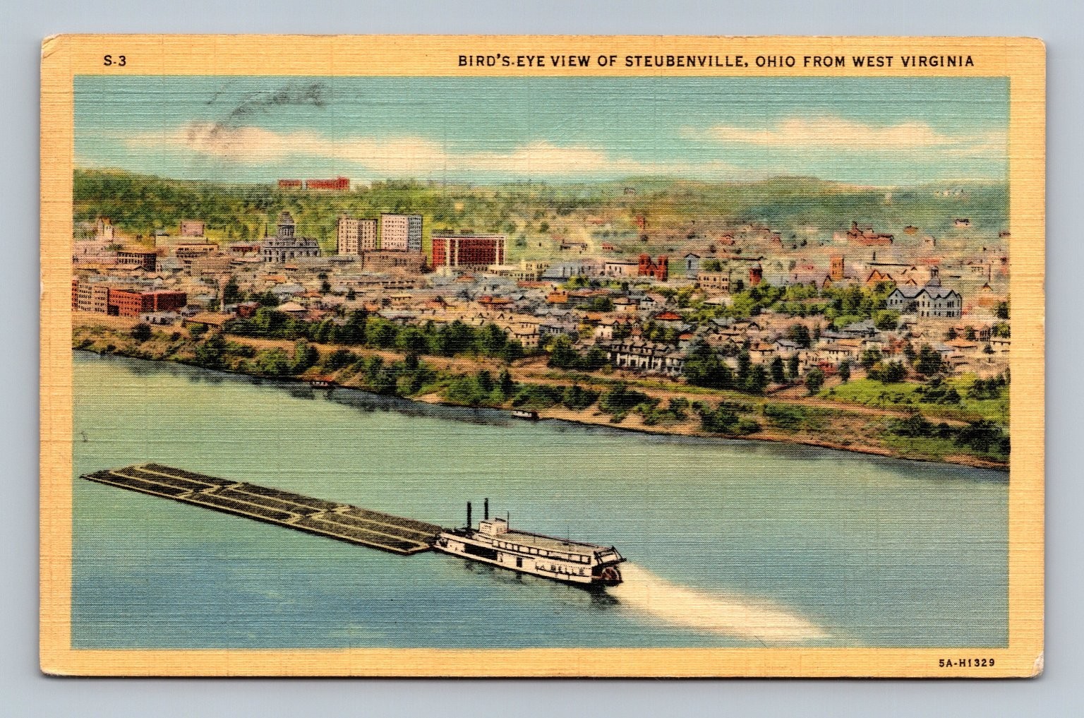 Vintage Linen Postcard Bird\'s-Eye View Steubenville Ohio 1942 Vintage Linen Postcard Bird\'s-Eye View Steubenville Ohio 1942