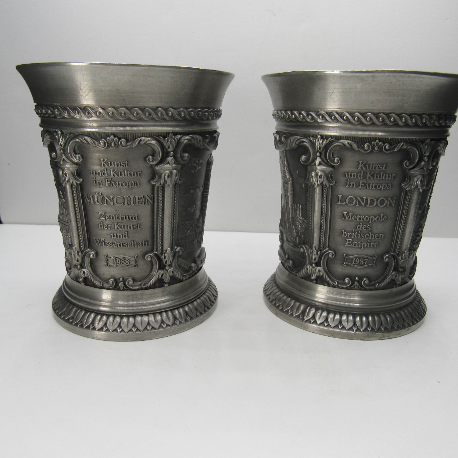 Vintage Rein Zinn Pewter Cups Set of 2 • Munich & London • 1987 • Thüringer Zinn