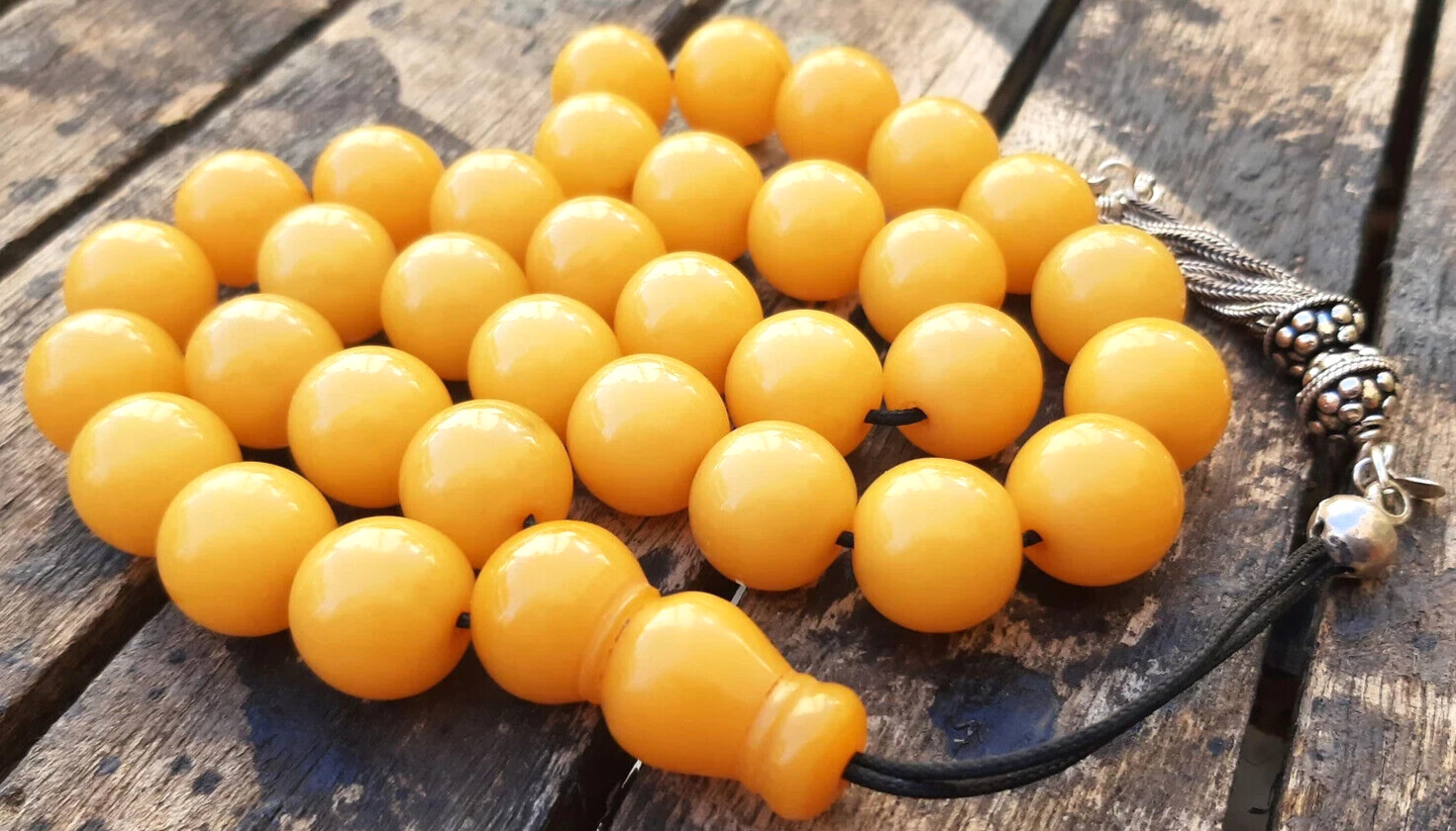 Vintage Yellow Bakelite Muslim Islamic Rossary Prayer 33 Beads 96,9gr Handmade