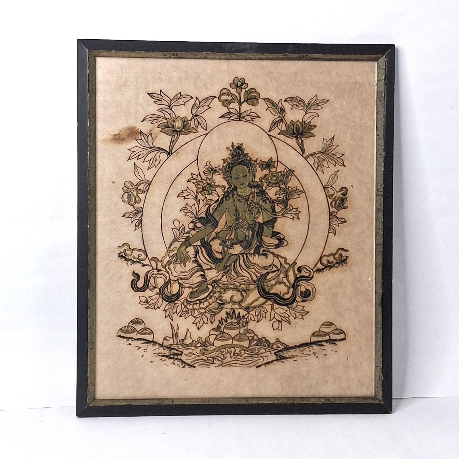 Vtg Tibetan Chinese Buddhist Art Block Print Signed T. MUNI Rice Paper Buddha