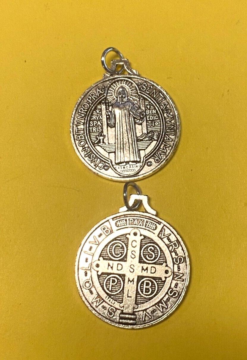 Saint Benedict Large Silver tone Medal 1.25\