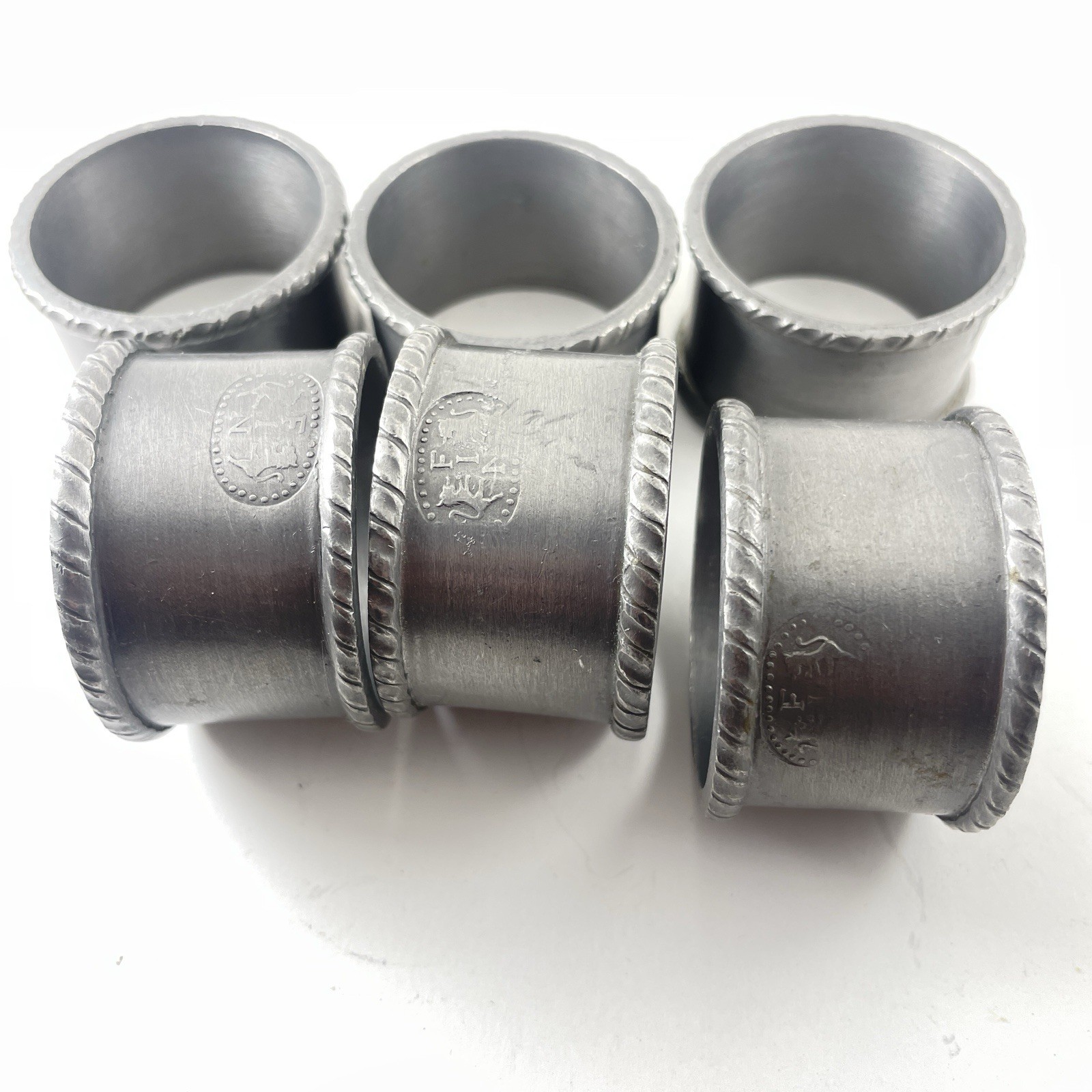 Vintage Italian Pewter Napkin Rings Set of 6 - Hand Stamped Peltro FIN