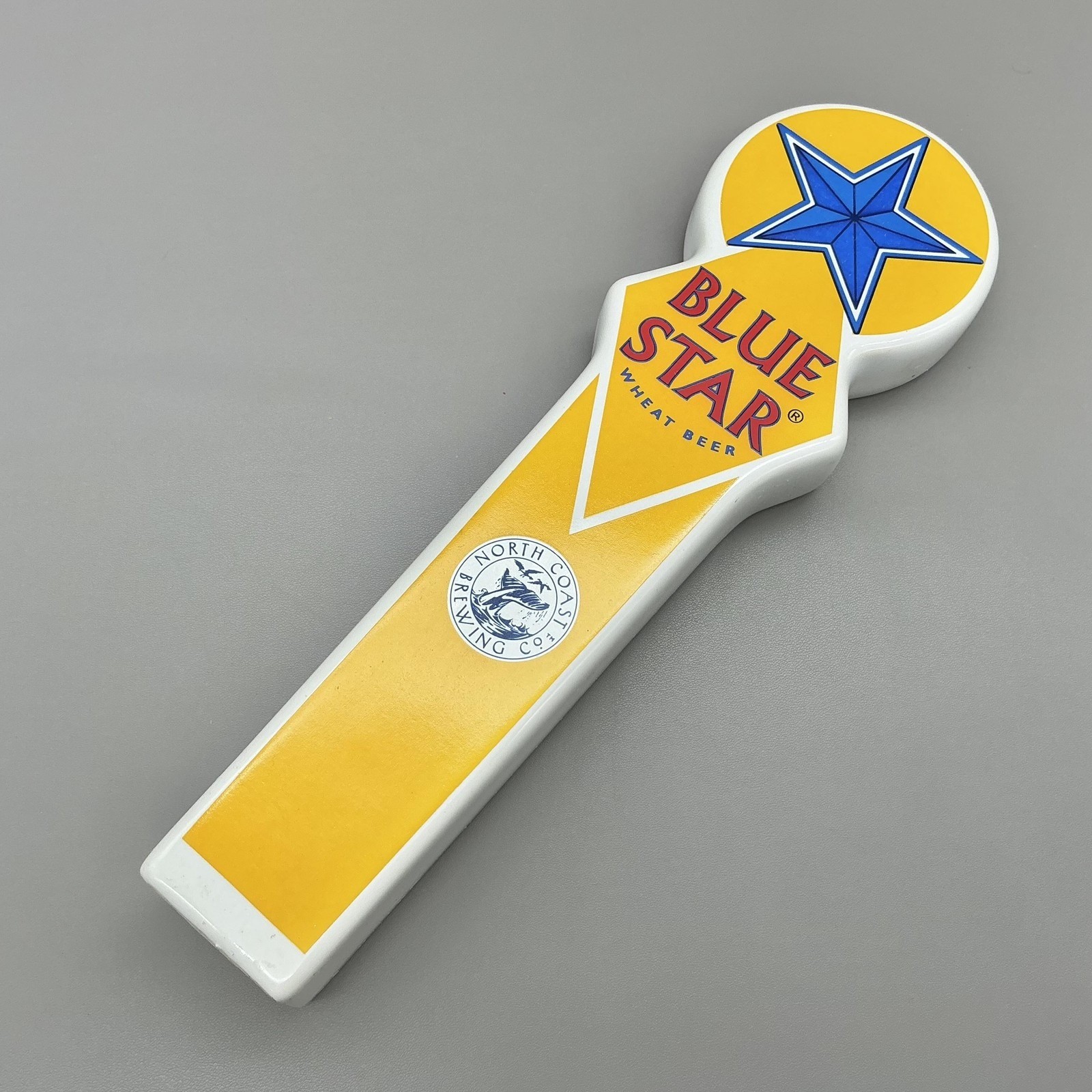 North Coast Brewing Blue Star Wheat Beer Tap Handle Yellow Breweriana Bar Decor