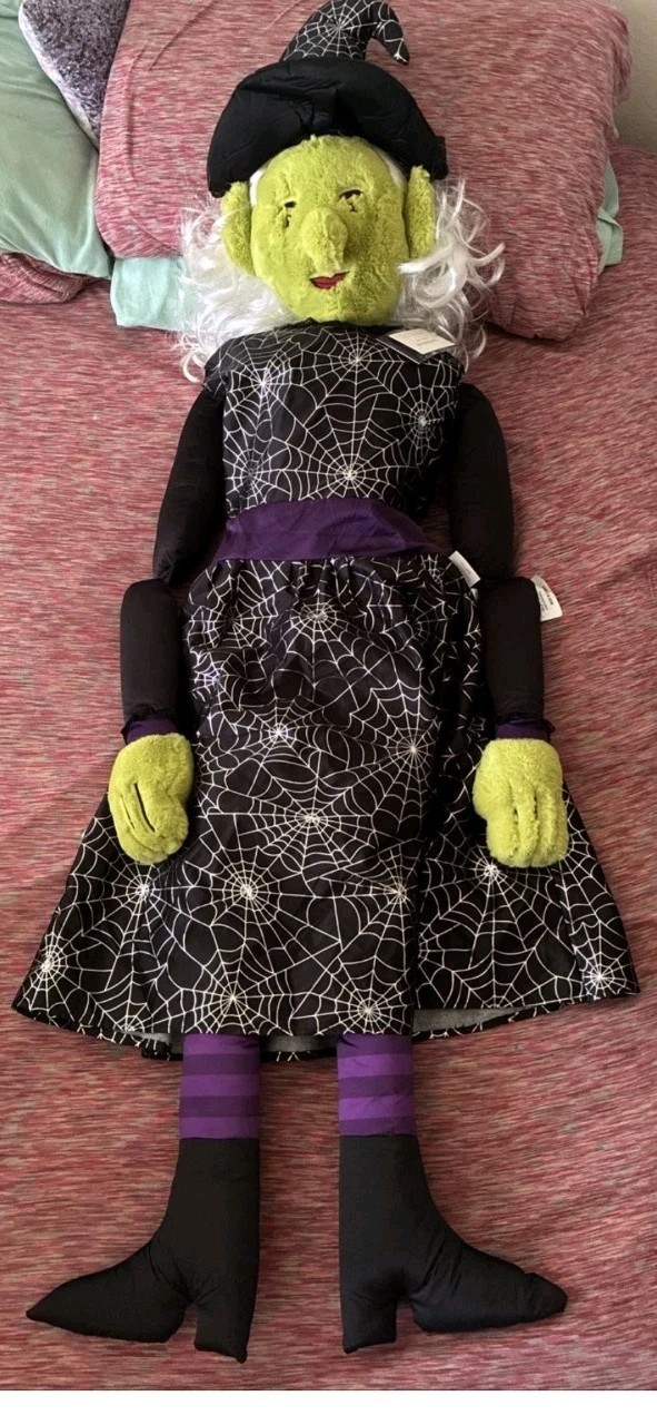 Isaac Mizrahi New York Halloween 5 Foot Witch Doll Prop, Spiderweb Dress, Hat