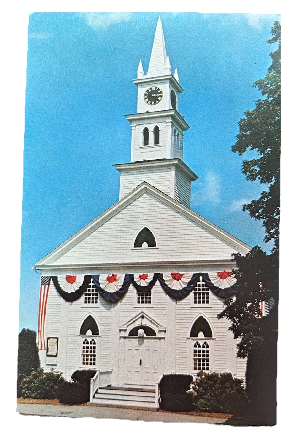NORFOLK, MA MASS~Federated Church~Bicentennial Patriotic Bunting~1976 Postcard