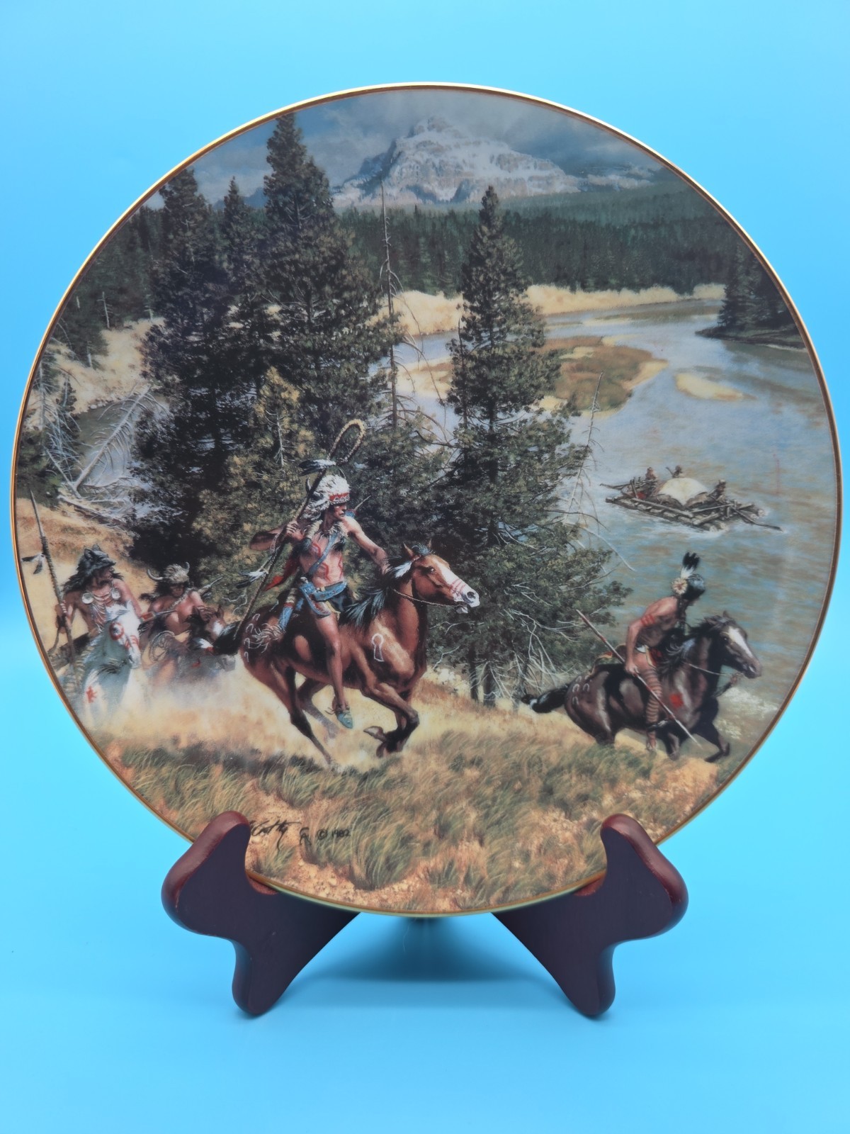 THE WEST of Frank McCarthy THE HOSTILE THREAT Plate Hamilton Collection Gold Trm
