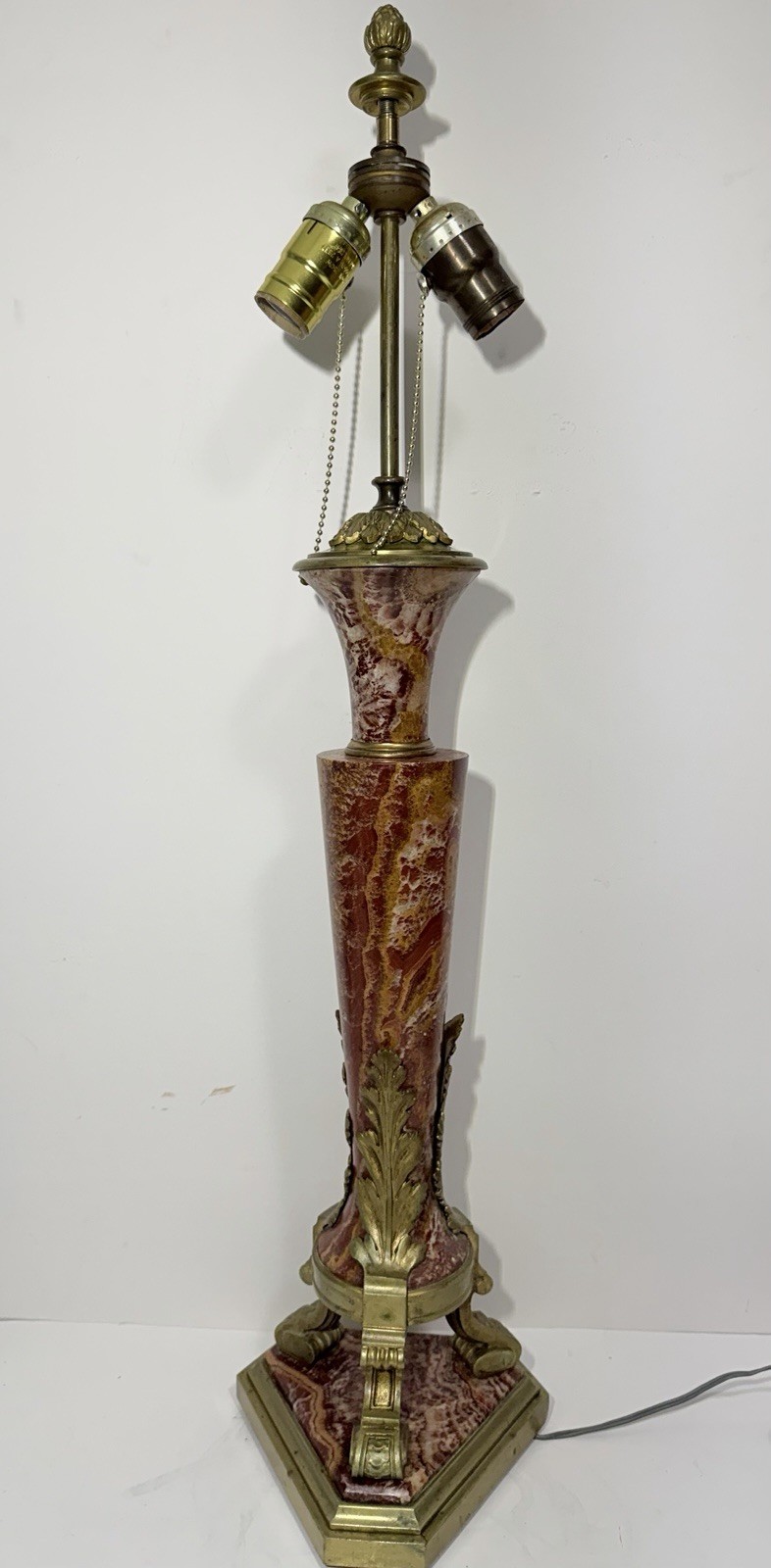 Antique French Napoleon III Foliate Gilt Bronze Mounted Travertine Table Lamp