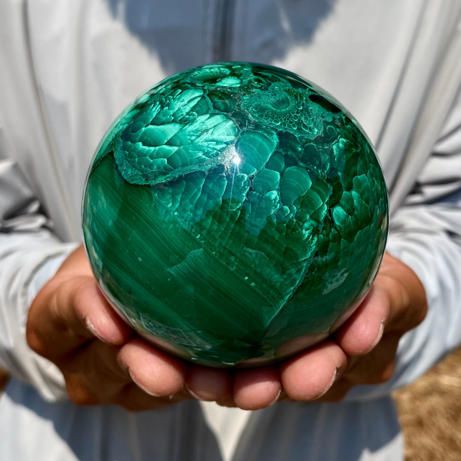 2.24LB Rare Natural Malachite quartz hand Carved sphere Crystal Healing Gem ball