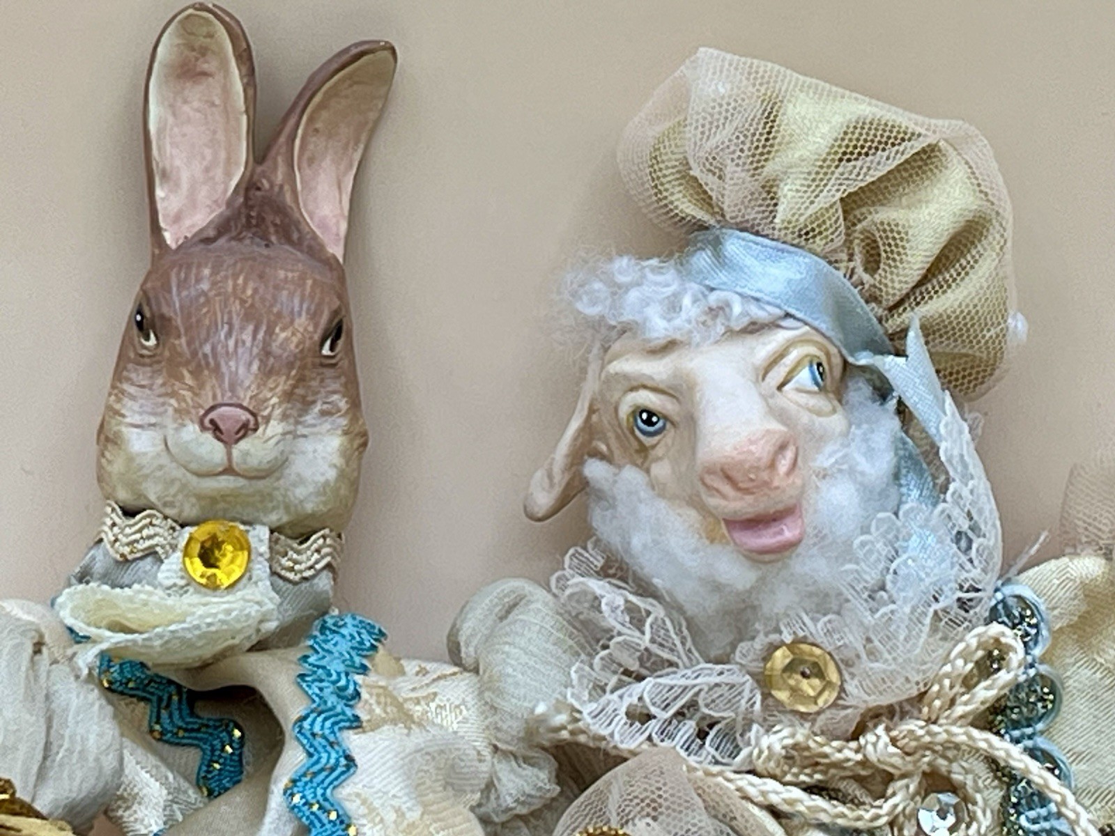 Vintage Katherine\'s Collection Rabbit And Sheep Jesters Wayne Kleski Set Of 2