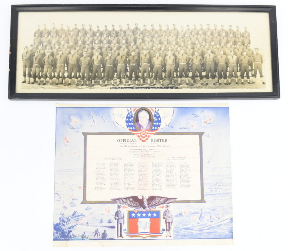 1941 Yard-Long Photo & Roster of WW2 Anti-Tank Company 145th Infantry Shelby Mis