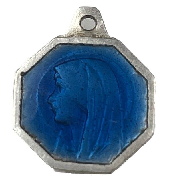 Vintage Catholic Lourdes Blue Enamel  Petite Religious Medal