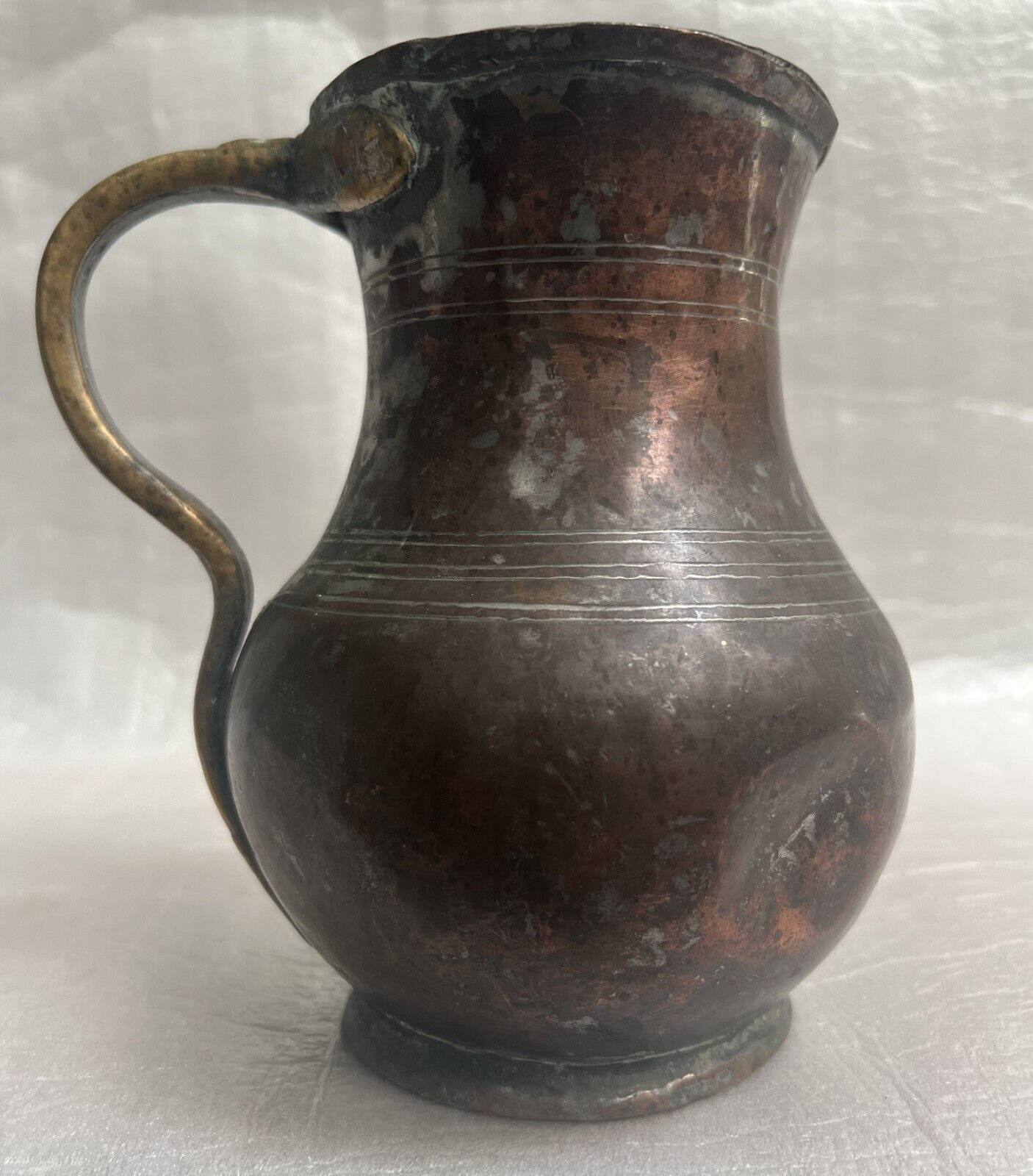 Antique Copper Pitcher Hand Made Engraved and Dated 1919 by MK