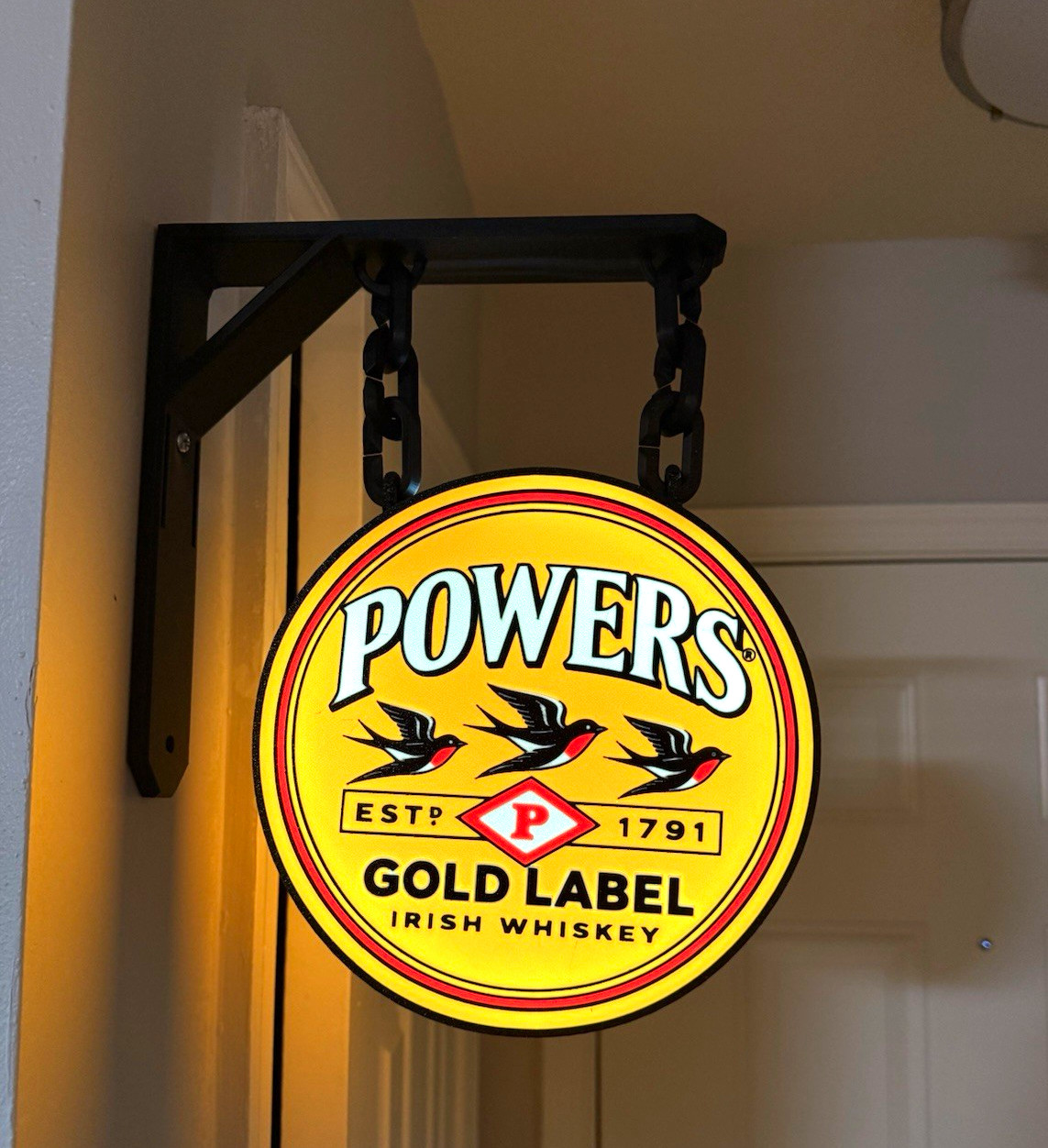 Powers Gold Label Irish Whisky Hanging Advertising Sign Estp 1791 Distillery
