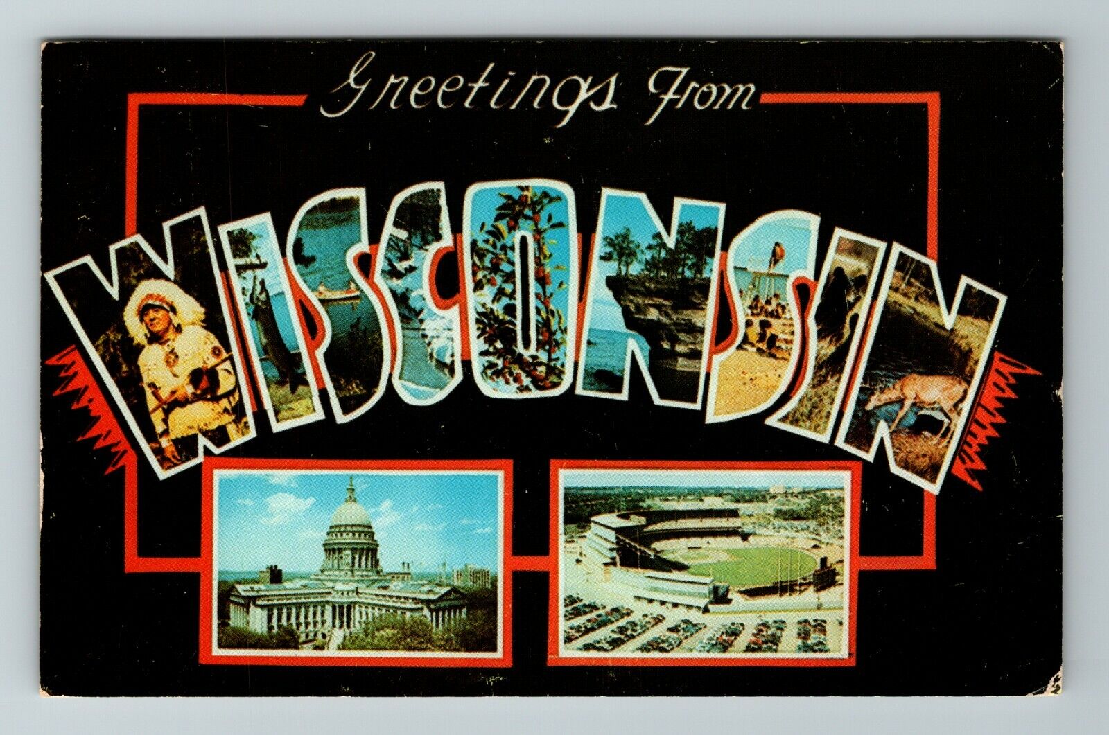 WI-Wisconsin, General Greetings, LARGE LETTERs, Scenic, Vintage Postcard