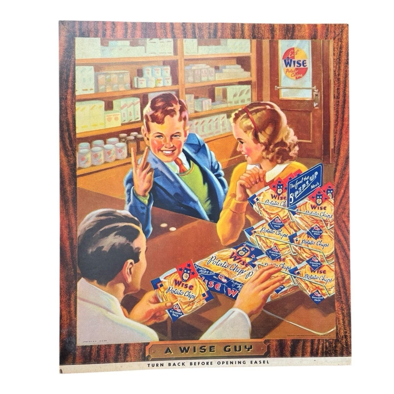 Wise Potato Chips Sign Easel-back General Store Display Dated 1940 A Wise Guy