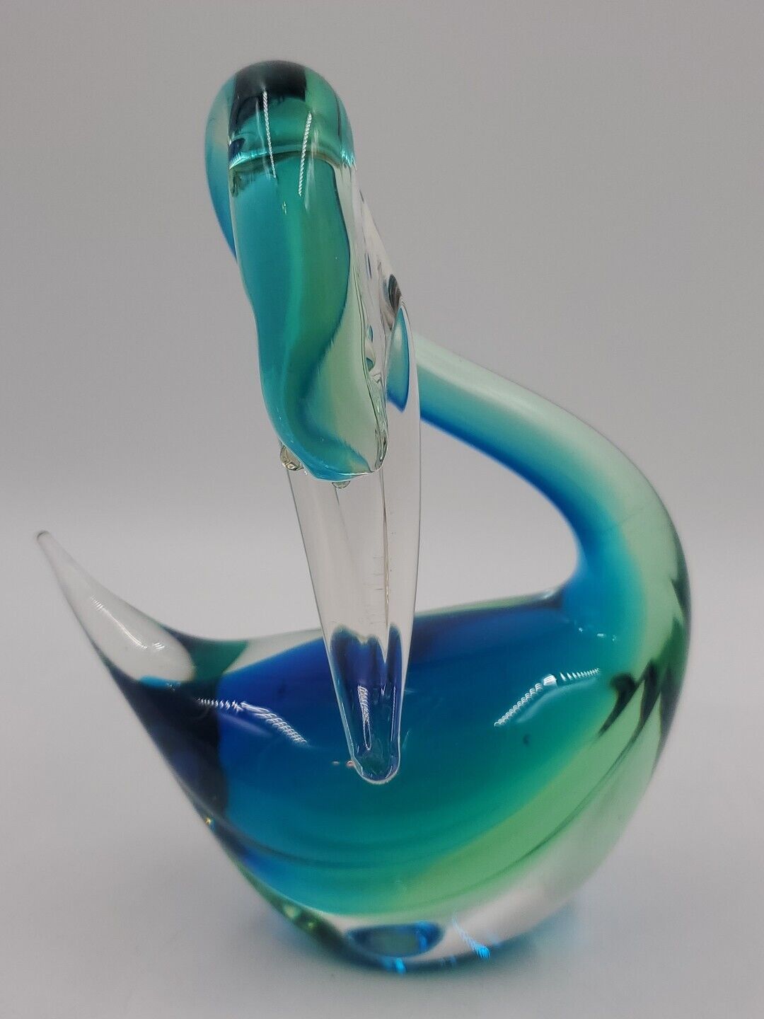 VTG Murano Art Glass Swan Figurine Blue & Green Hand Blown 1950's To 1960's NICE