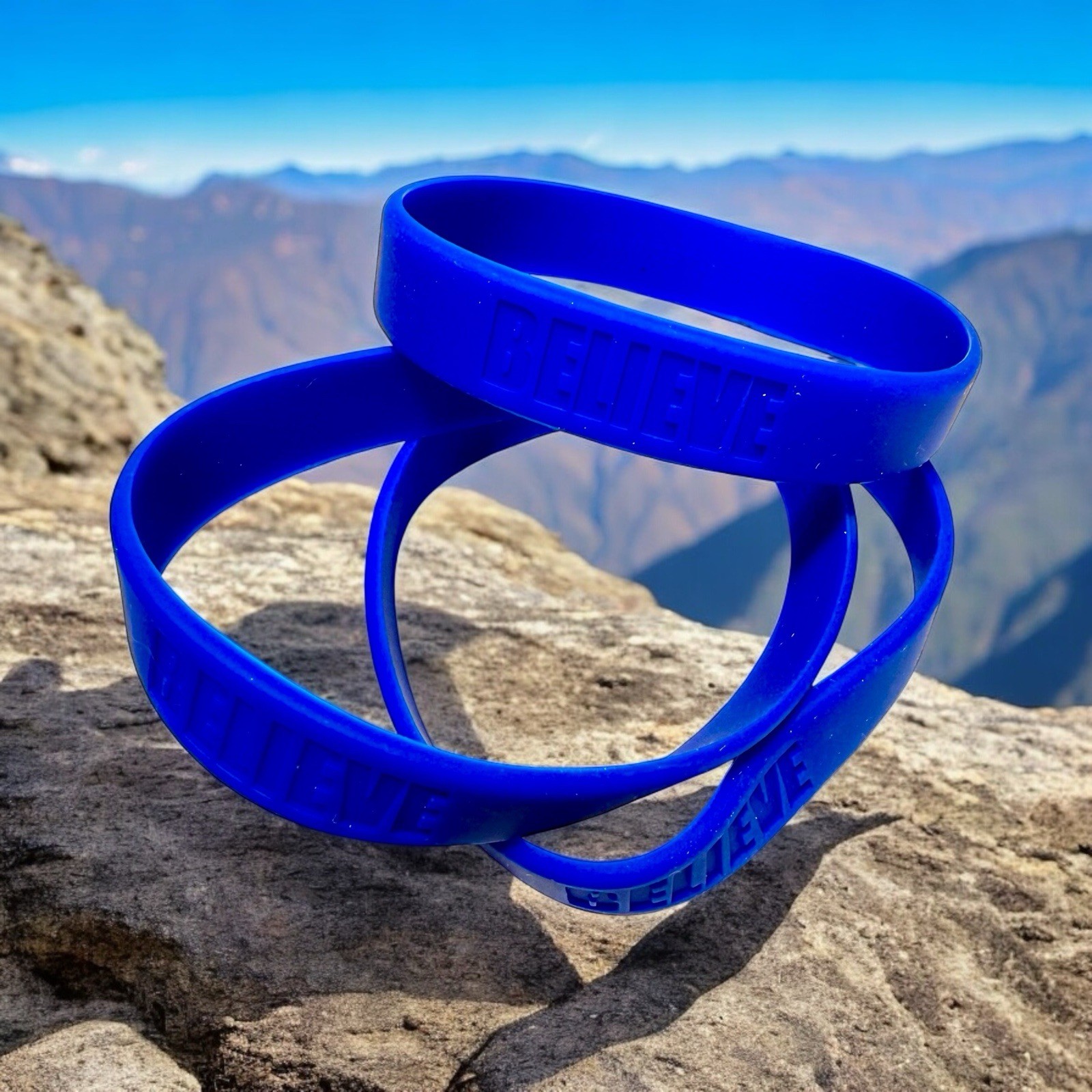3 X Believe Silicone Bracelet Wristband Blue