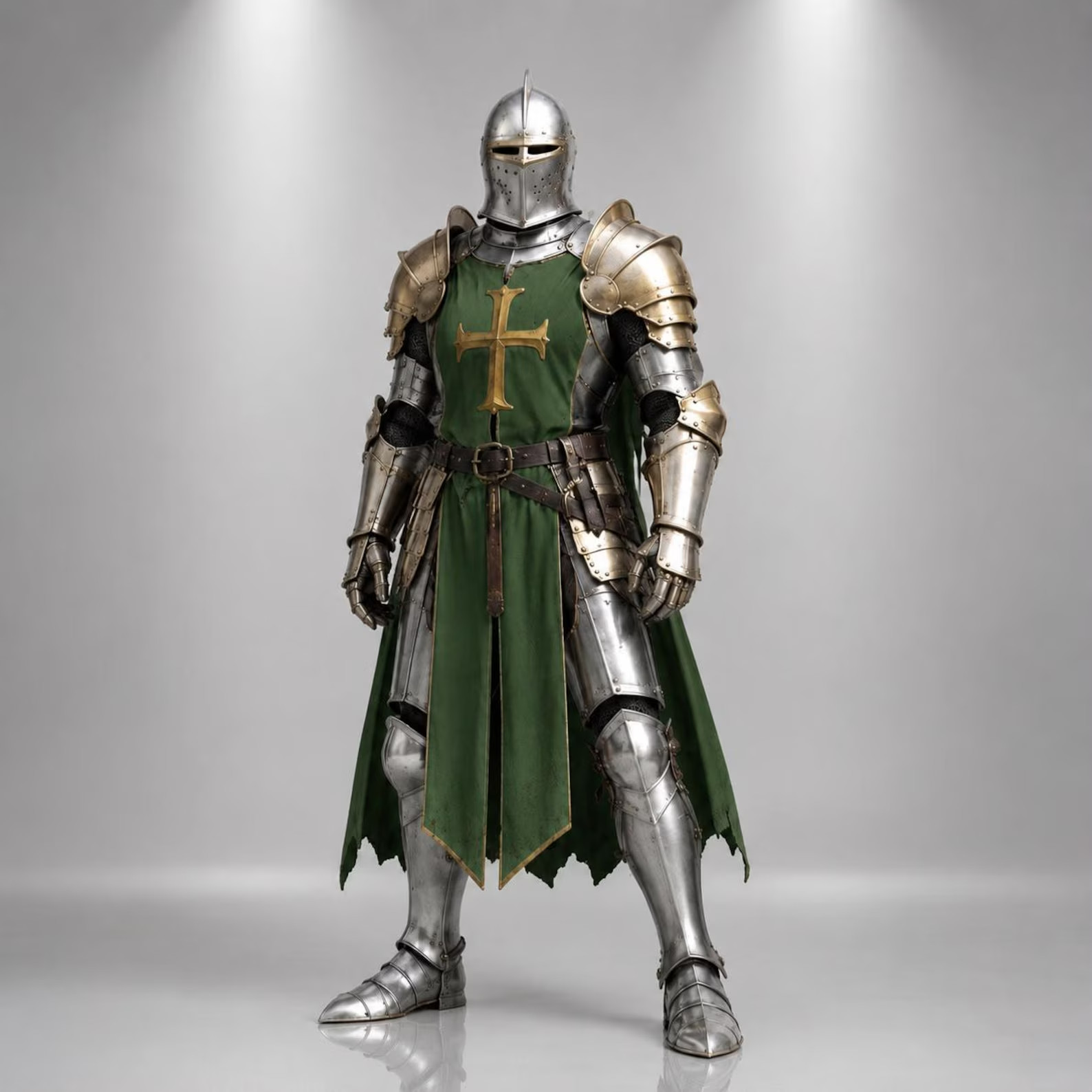 Medieval Knight Armor Suit Green Templar Crusader Costume Steel Full Body Armor