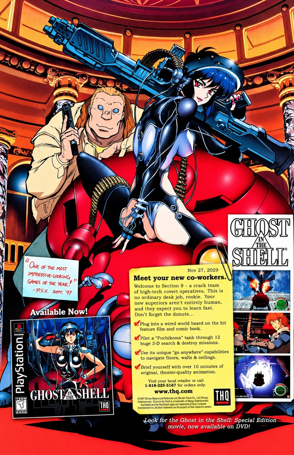 11x17 Ghost In The Shell Poster 1995 Retro PlayStation Game Ad 1997 Brand New 
