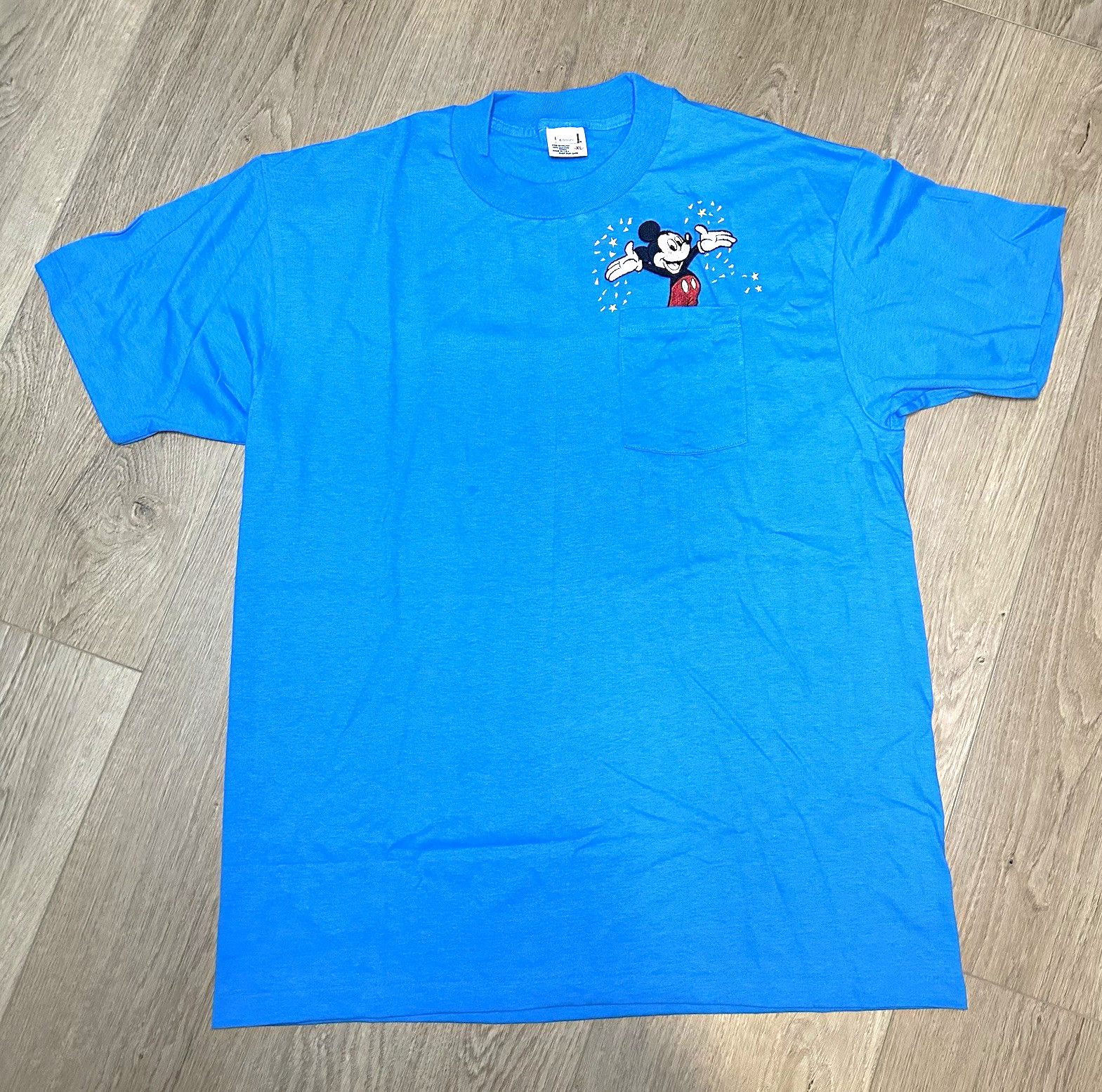 VTG 90s Disney Mickey Mouse Embroidered Pocket T Shirt Blue Anvil Made in USA XL