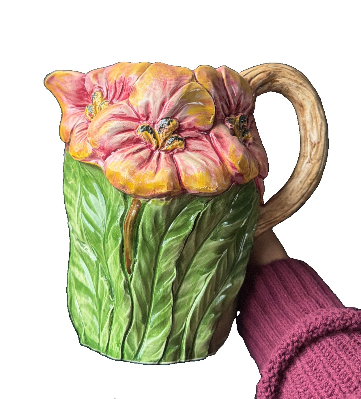 Vintage Ceramiche di Bassano 3D Ceramic Floral Vase Hand Painted in Italy Unused