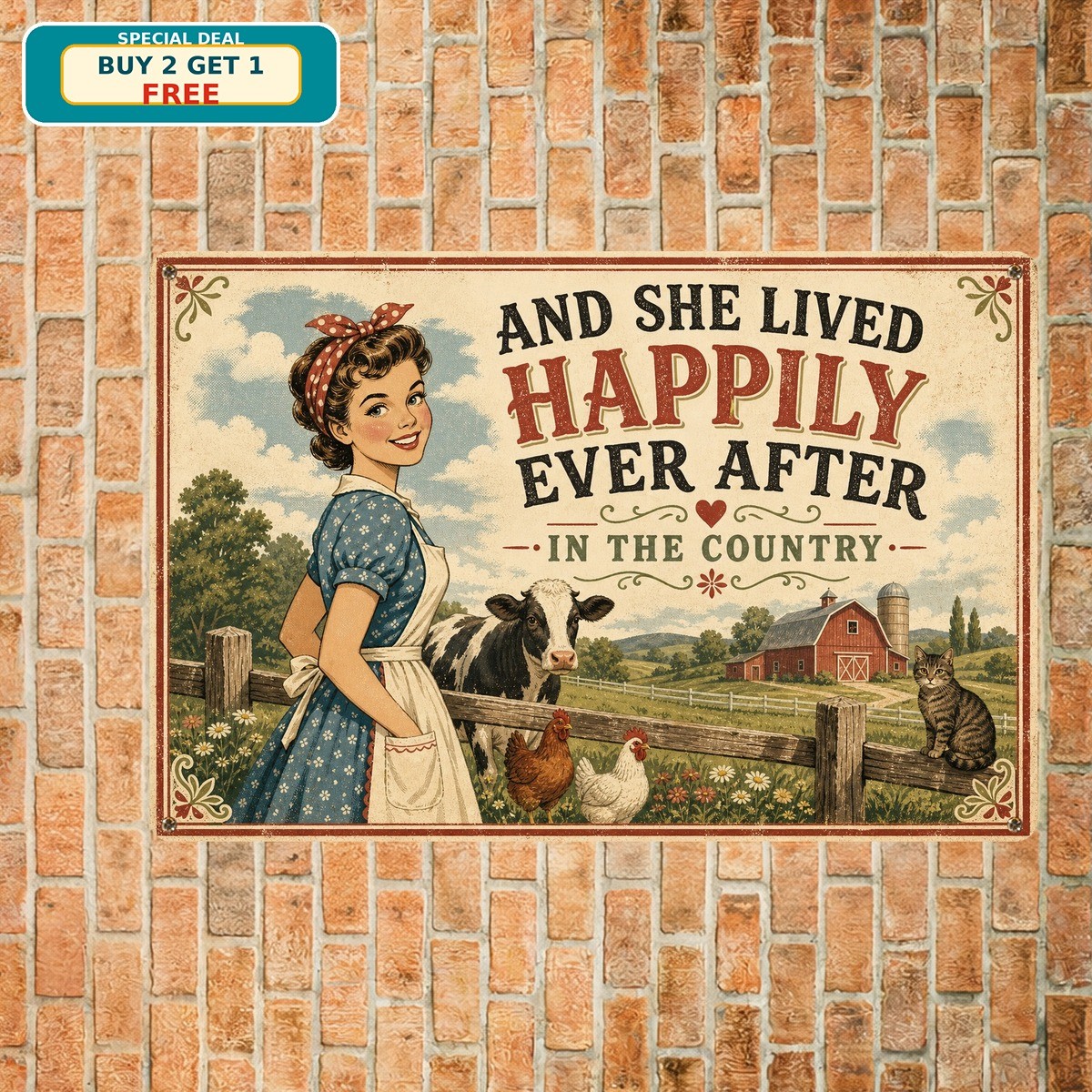 Country Farm Girl Happily Ever After Metal Tin Sign