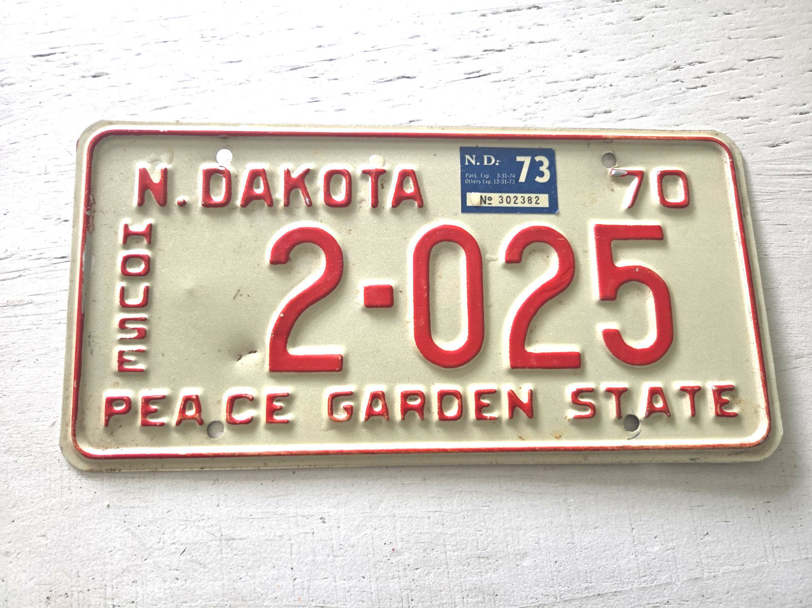 1970 North Dakota Peace Garden State License Plate Tag House of Representatives