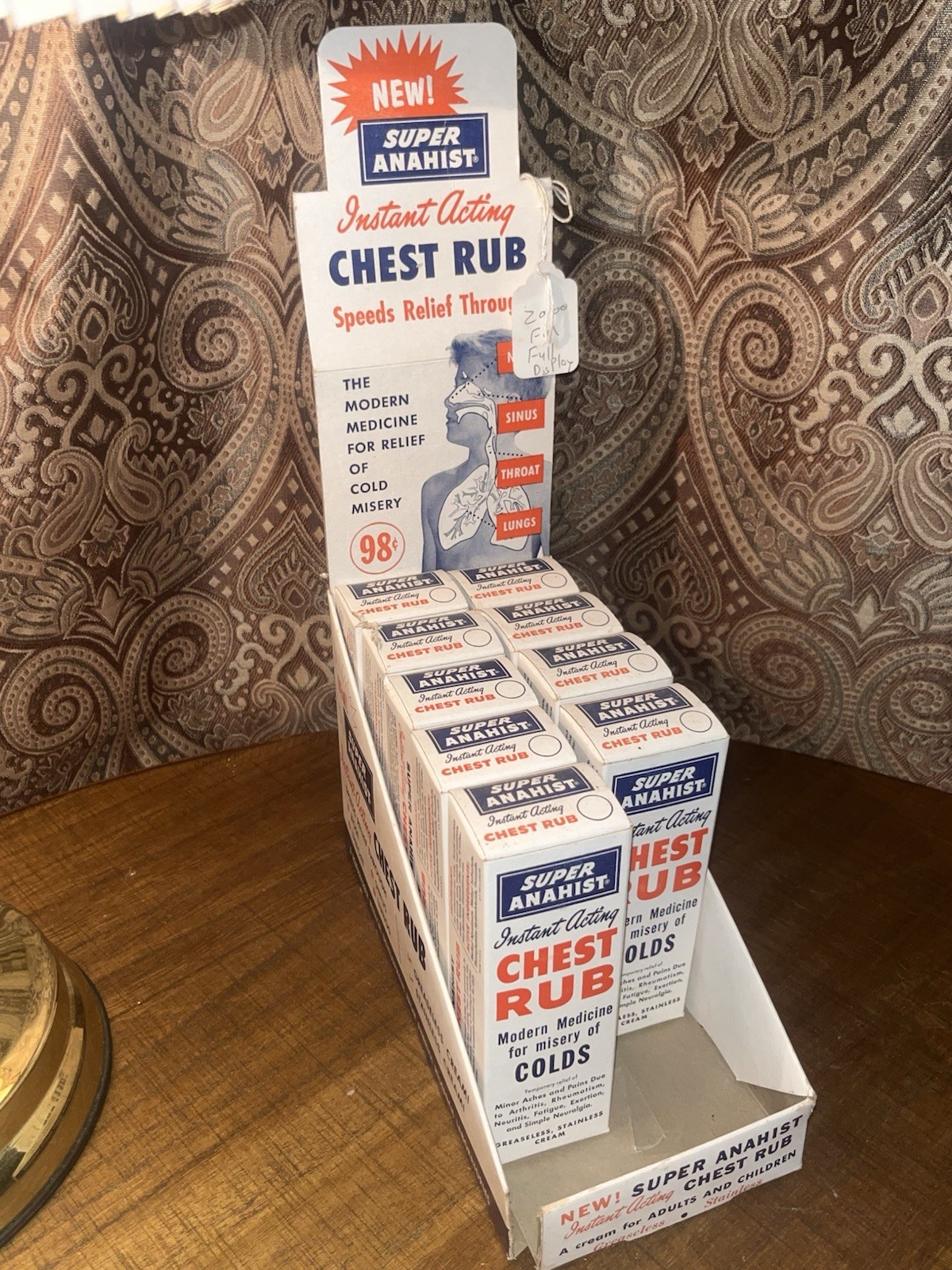 Vintage 1950s Super Anahist Chest Rub Cardboard Store Counter Display Box NOS