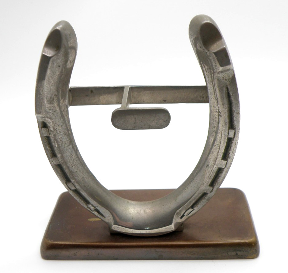 Vtg Solid Bronze Horseshoe Desktop Holder Hallmarked 1933 Equestrian Art Deco