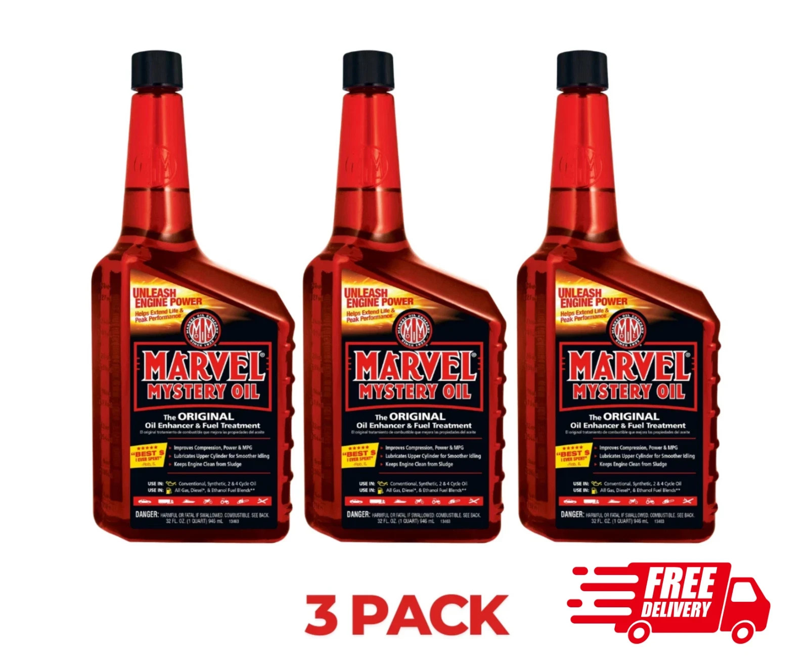 New Marvel Mystery Oil - Oil Enhancer and Fuel Treatment, 32 Oz. 3 Pack