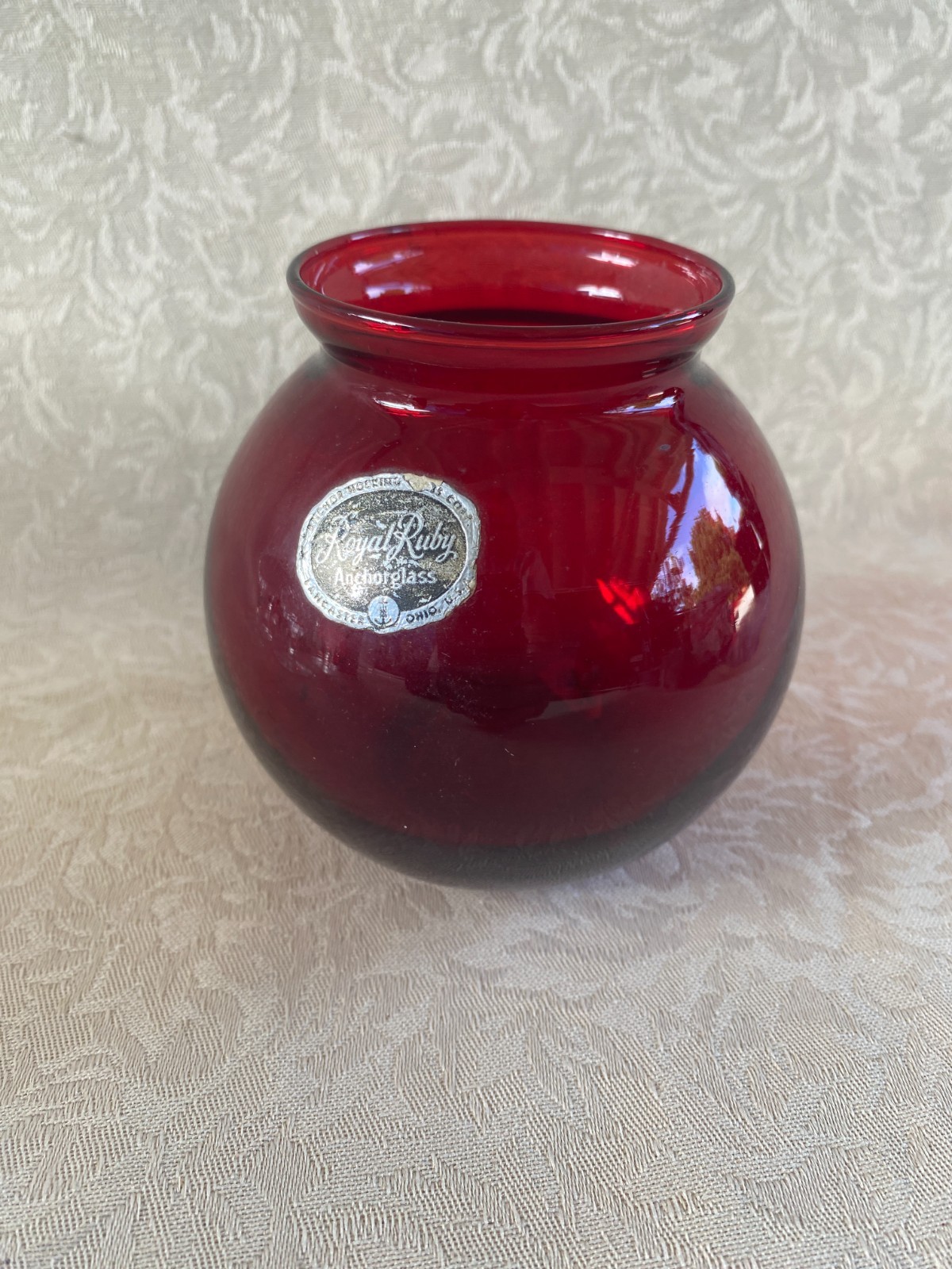 Vtg Anchor Hocking Royal Ruby Red Glass Bubble Vase - Round Ball Vase 4.5