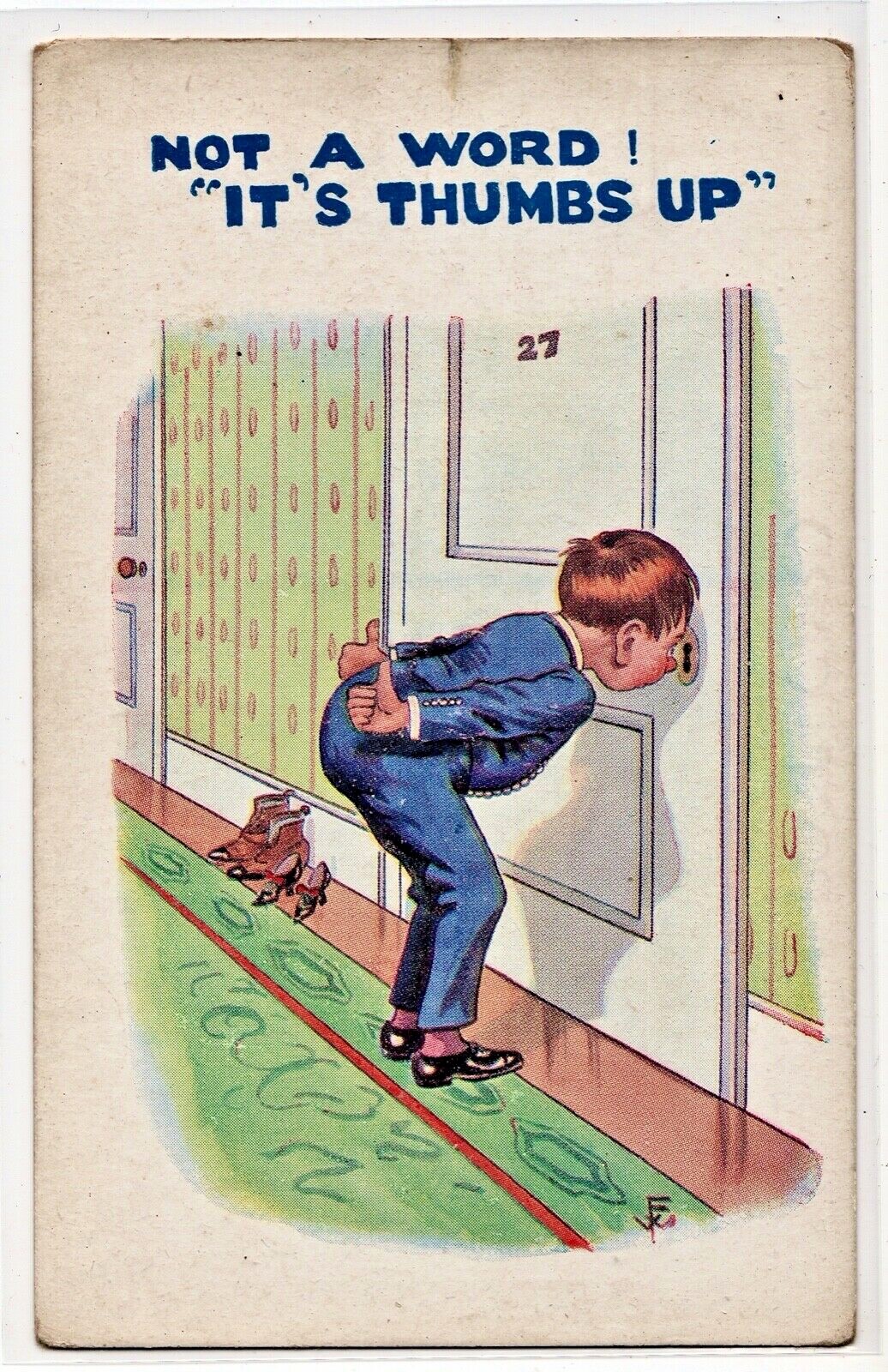 Honeymoon Humor It's Thumbs Up Bell Boy Peeking Keyhole Hotel  PUN Z120A