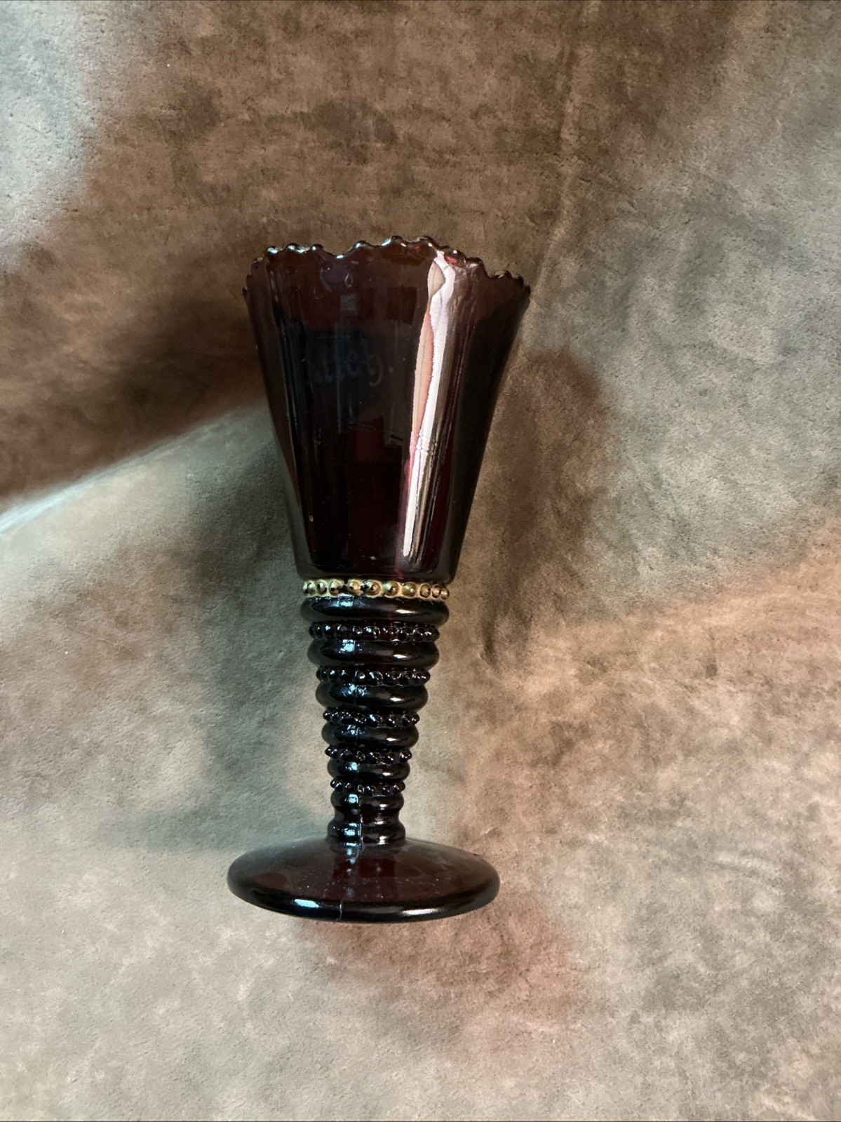 Vintage amethyst purple pressed pattern glass scalloped edge vase 1920s As Is