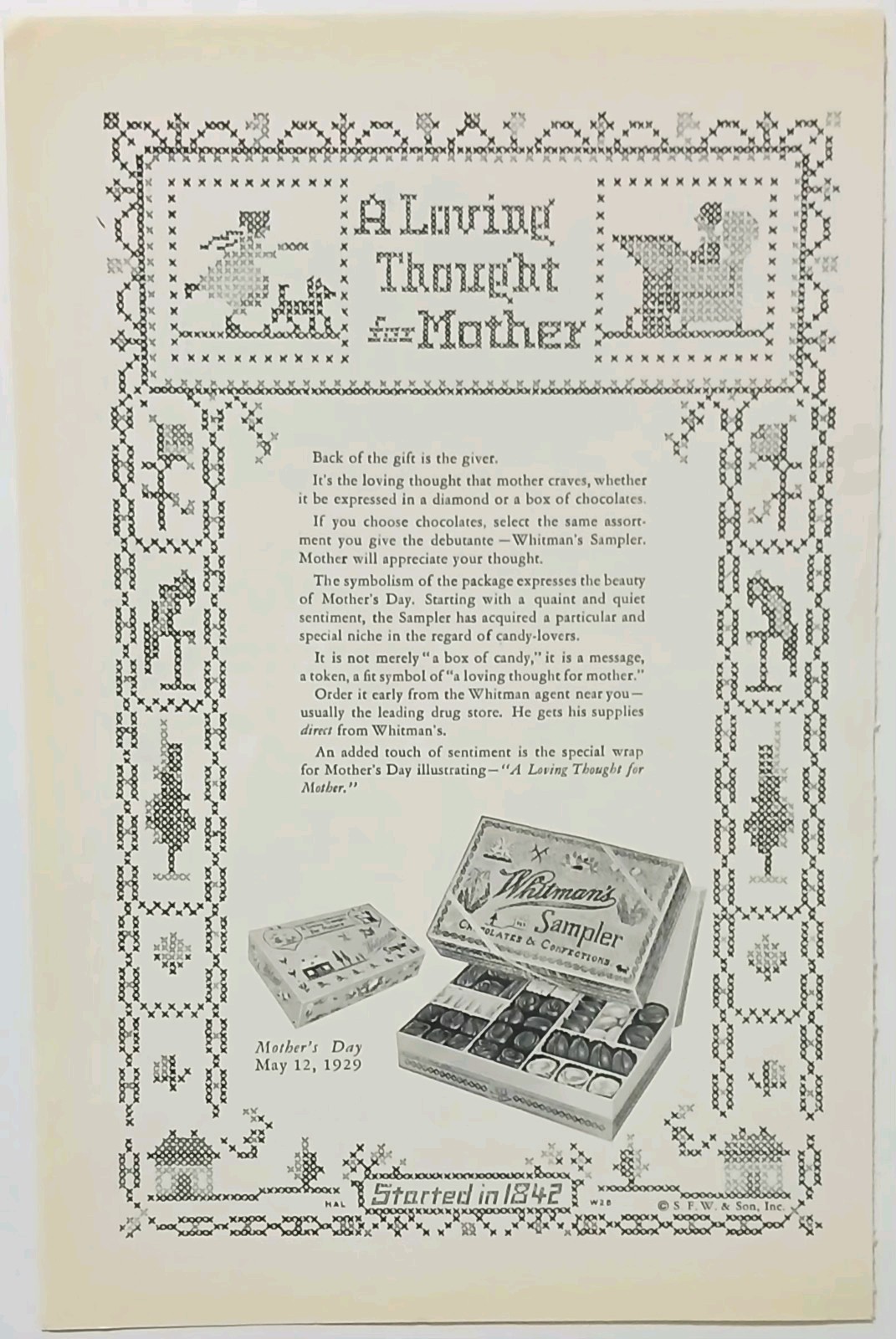 1929 Print Ad Full Page - Whitman\'s Sampler Chocolate Vintage Americana Decor