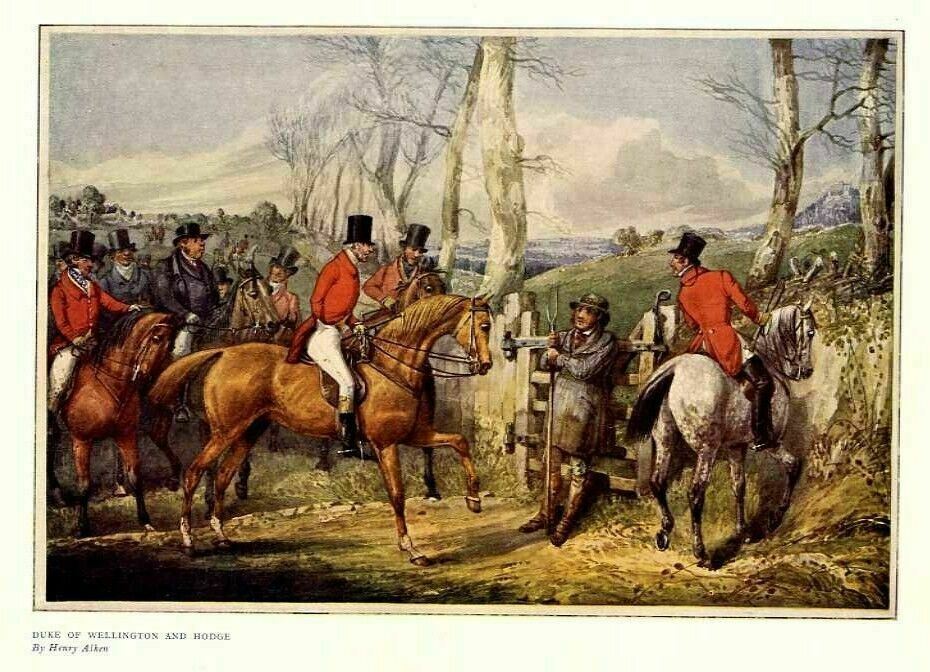 FOX HUNTERS ASKING FARMER TO HUNT FOX, COLOR PRINT