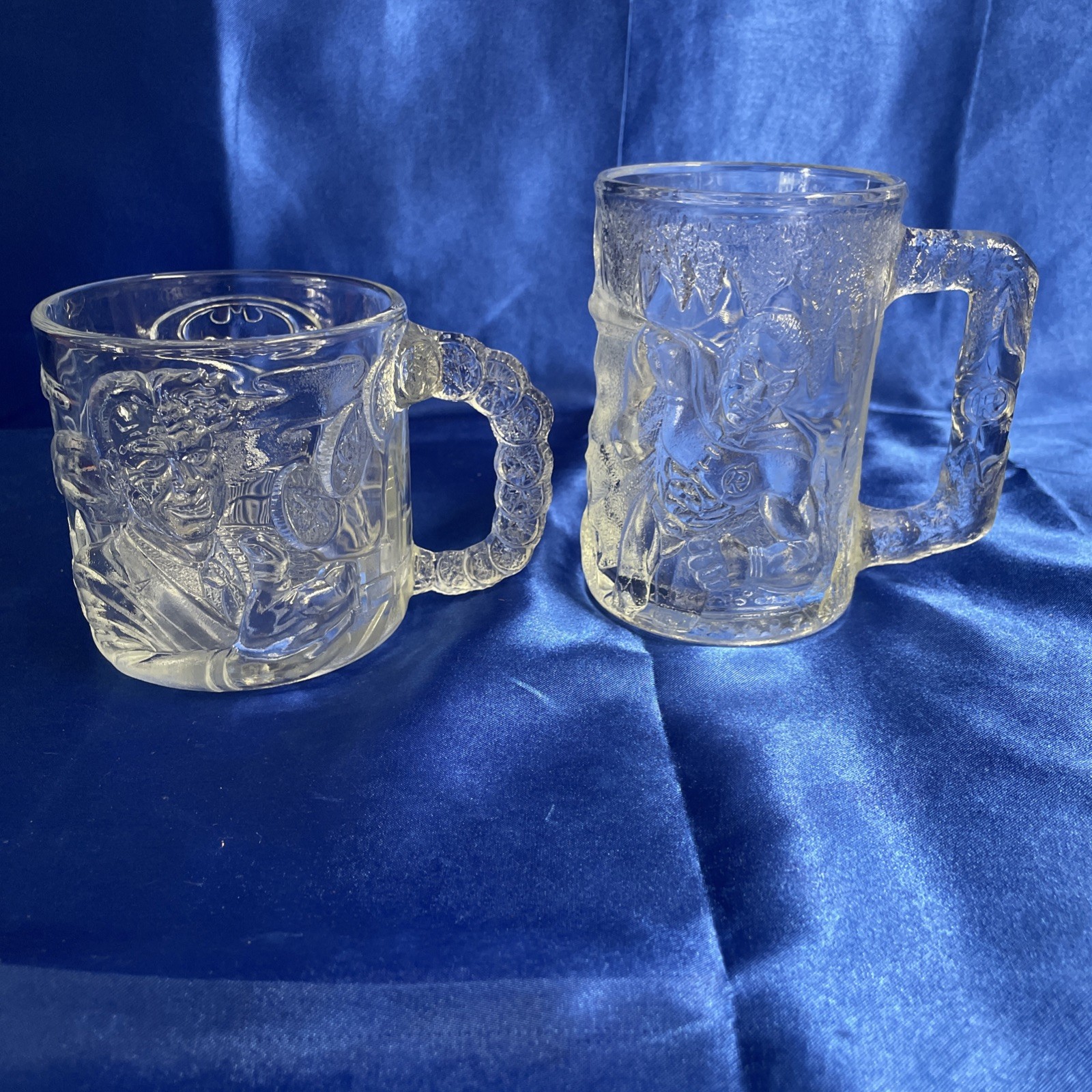 VTG 1995 Batman Forever 3-D Mcdonald’s Robin & Two Face Glass Mugs Lot Of 2