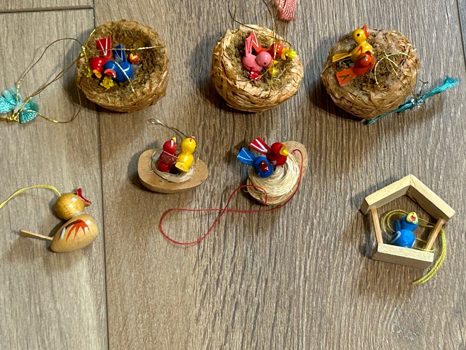 Vintage Erzgebirge Baby Birds In Nest Ornaments German Folk Art Mixed Lot Of 7