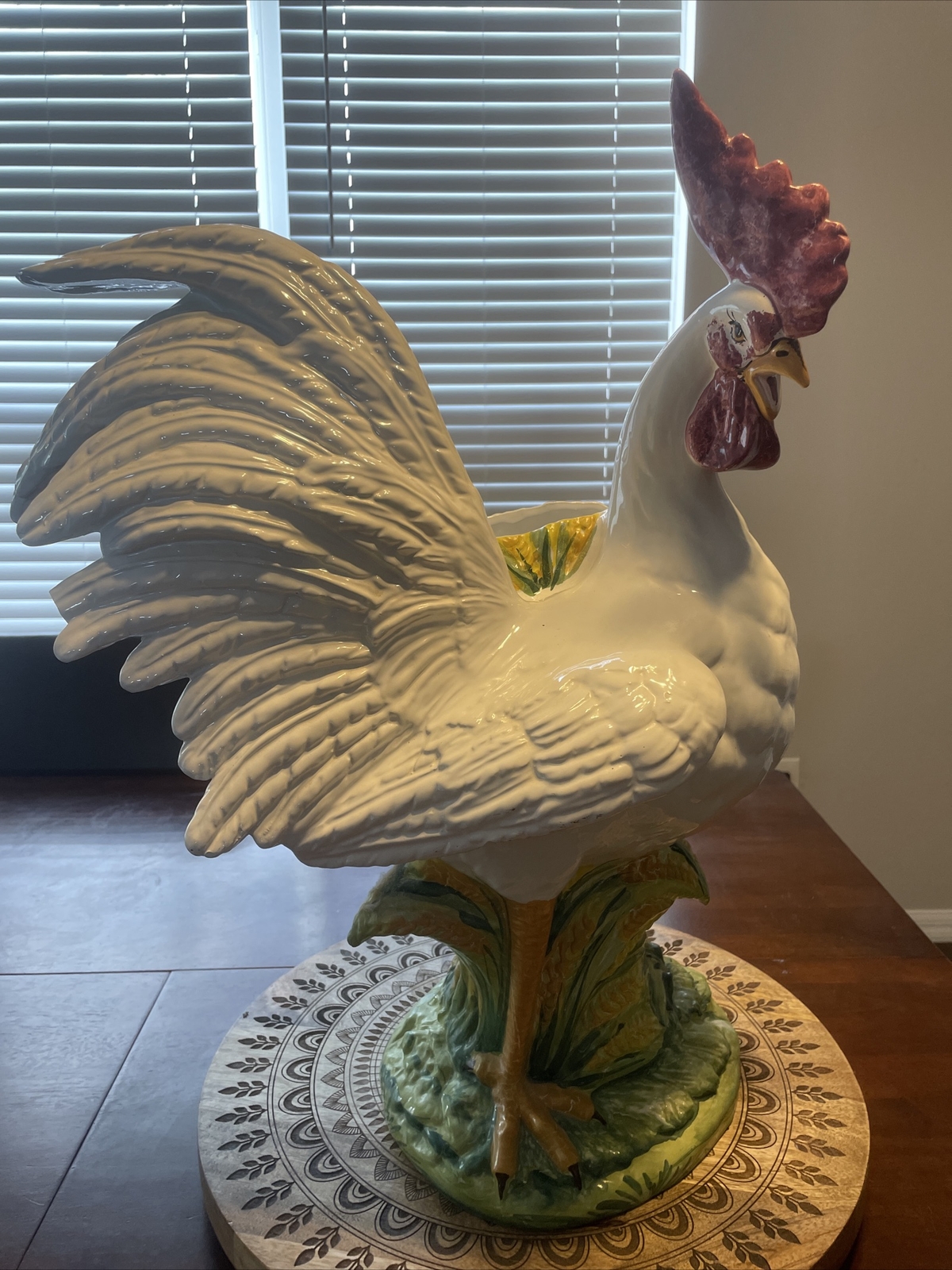 Lovely Antique Intrada Majolica Campagna Rooster Umbrella Hold Vase 24\ Lovely Antique Intrada Majolica Campagna Rooster Umbrella Hold Vase 24\