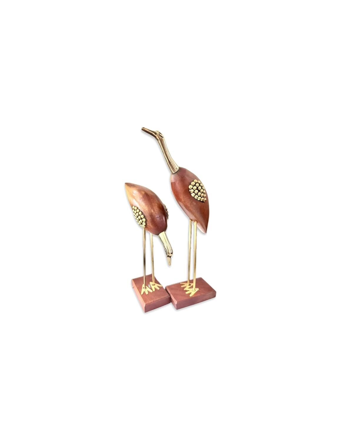 VIBHSA Wooden and Brass Antique Decorative Swan Crane Love Birds Showpiece Decor