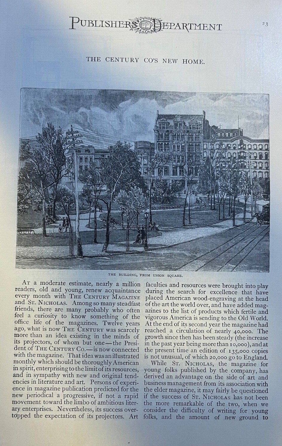 1882 New Home of Century Magazine and St. Nicholas Magazine Union Square 1882 New Home of Century Magazine and St. Nicholas Magazine Union Square
