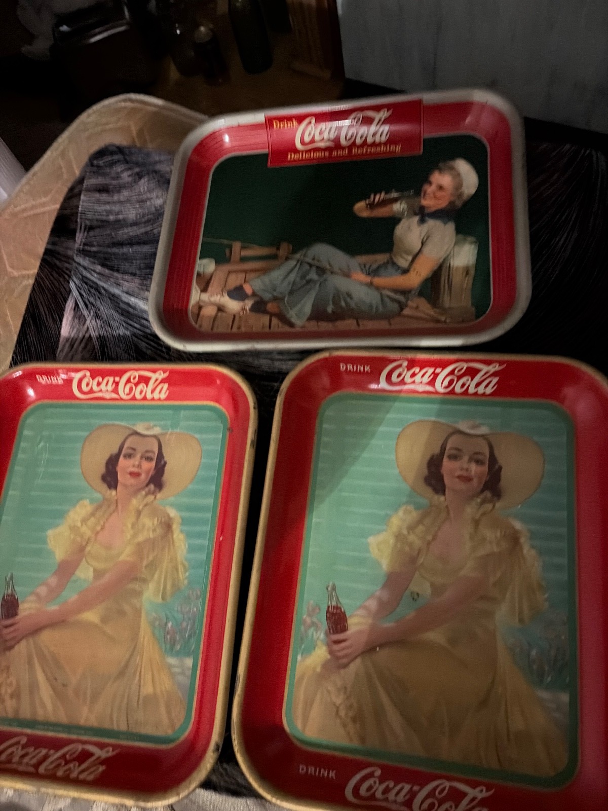 3 vintage coca cola trays 2 1938 gd to vgc+ 1940 gd con